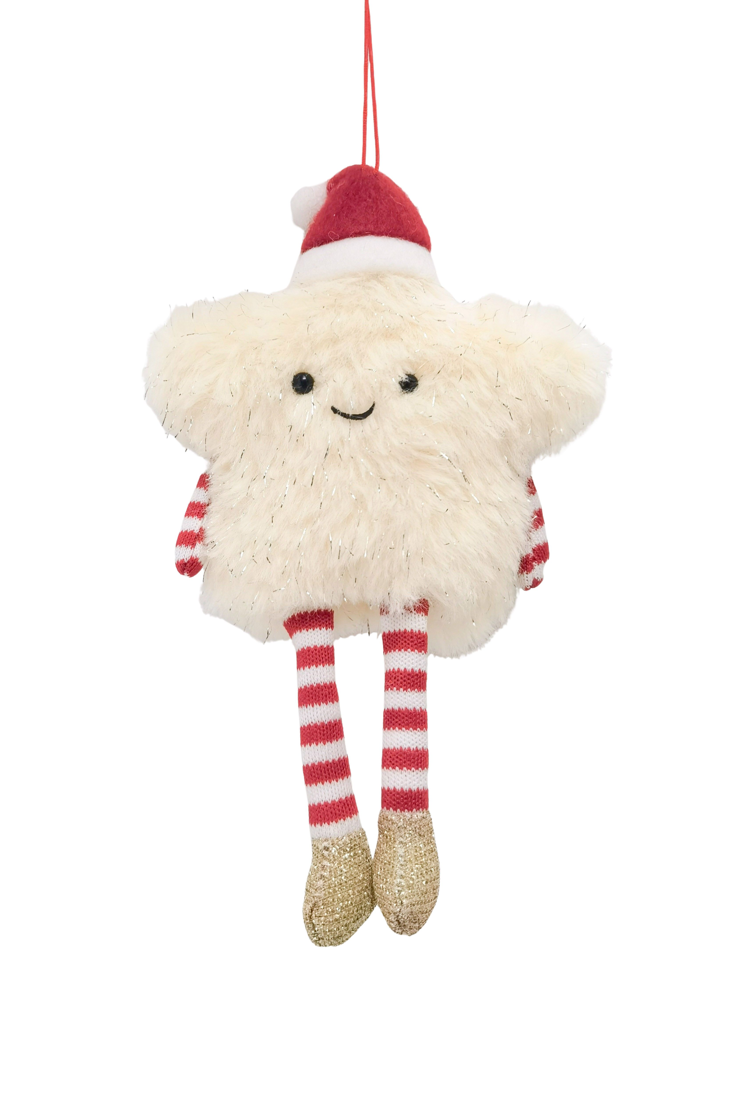 Hanging Fluffy Star - Red/Cream 15cm