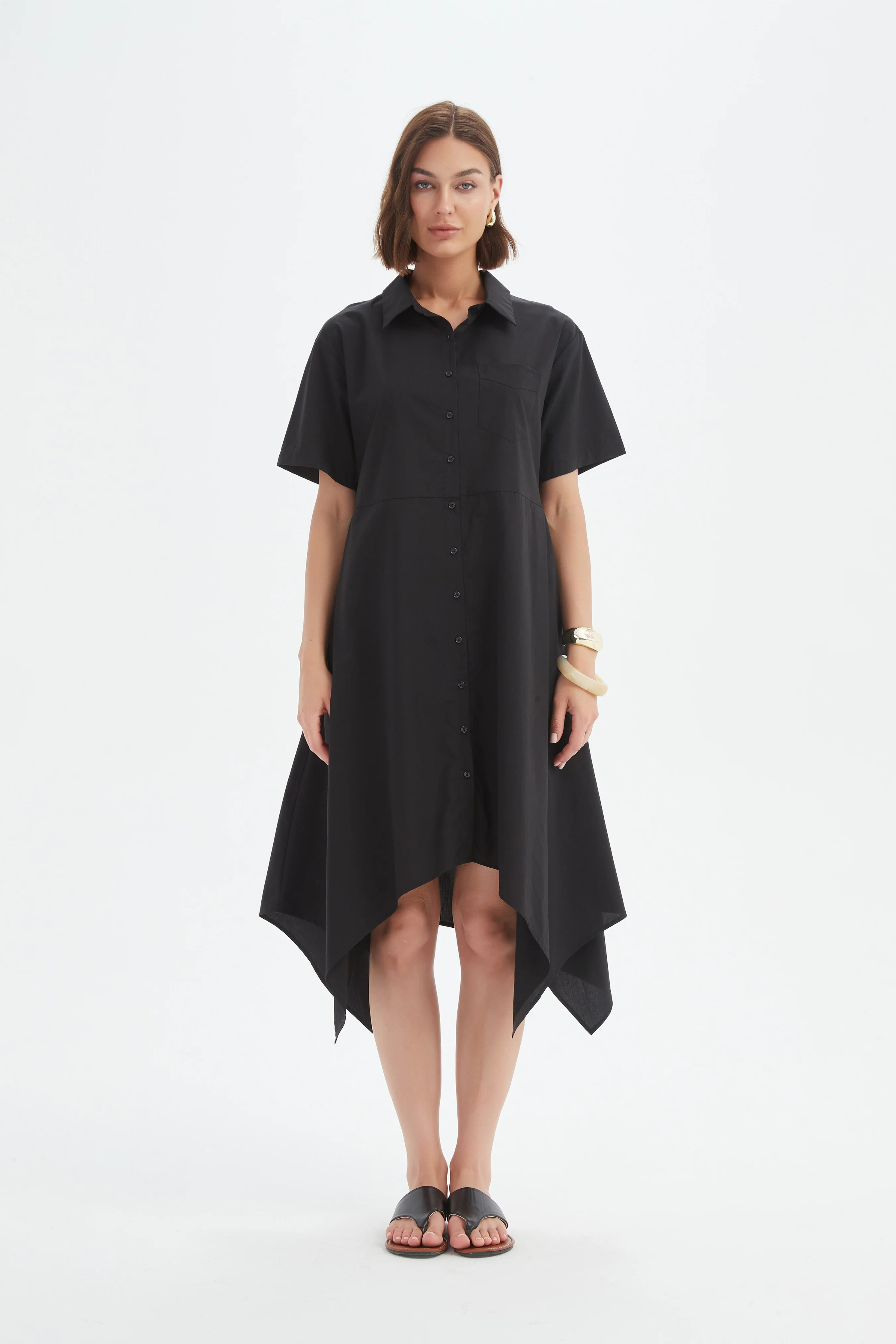 Hanky Hem Shirt Dress - Black