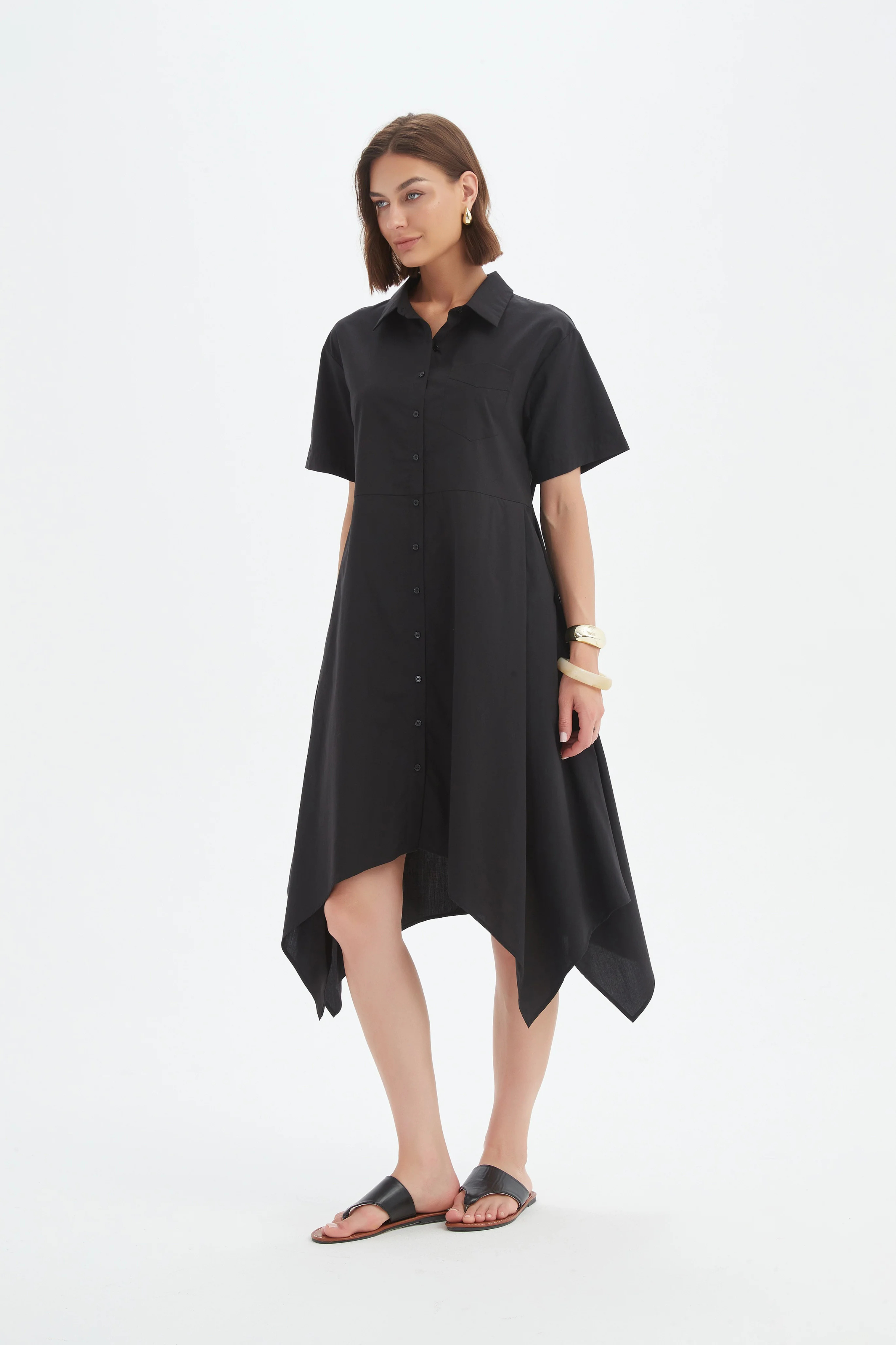 Hanky Hem Shirt Dress - Black