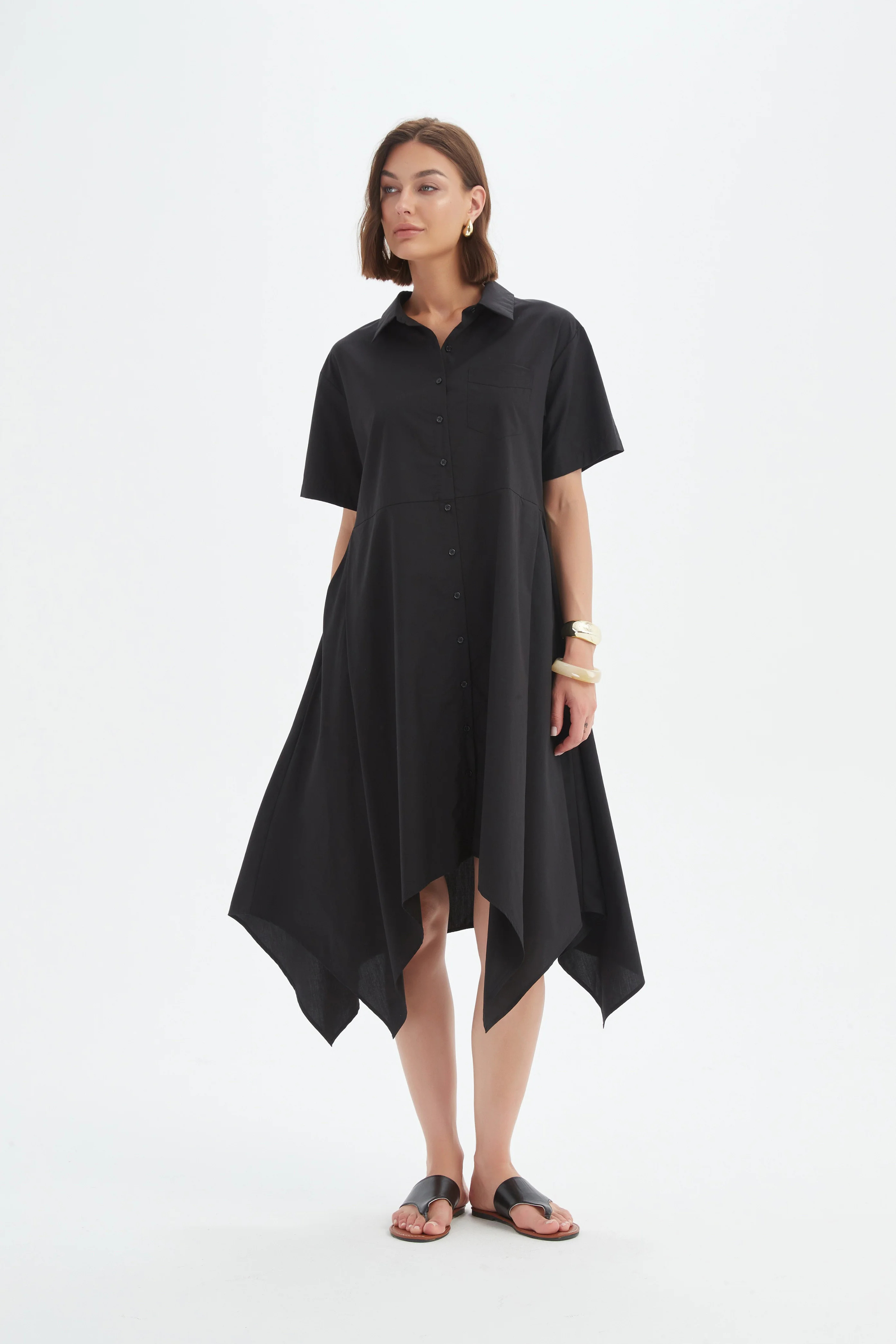 Hanky Hem Shirt Dress - Black