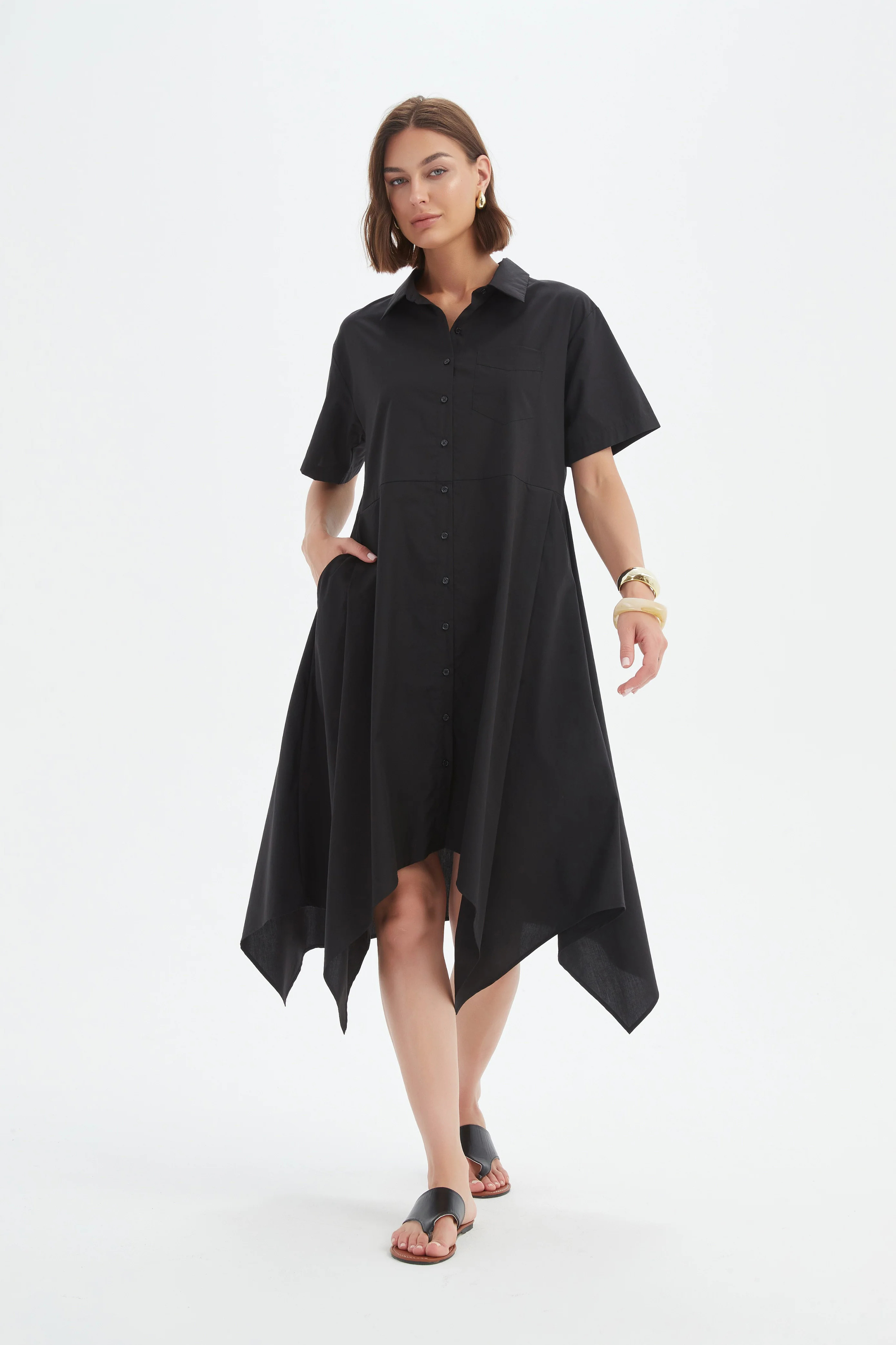 Hanky Hem Shirt Dress - Black
