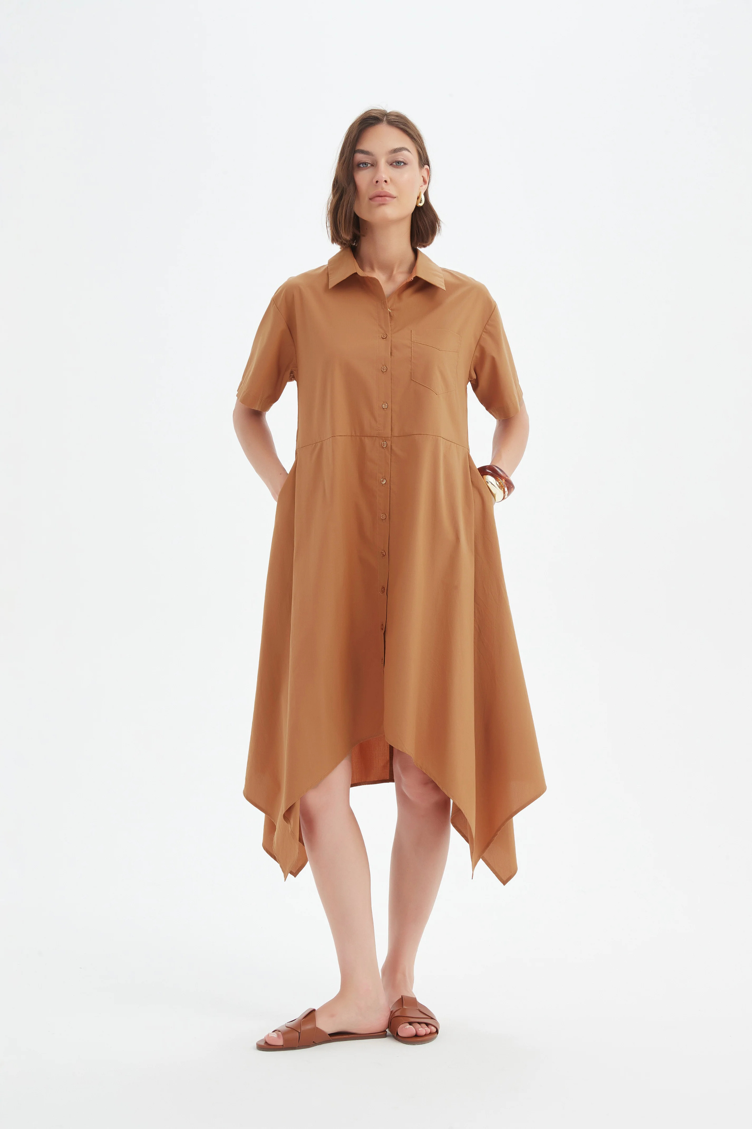 Hanky Hem Shirt Dress - Russet