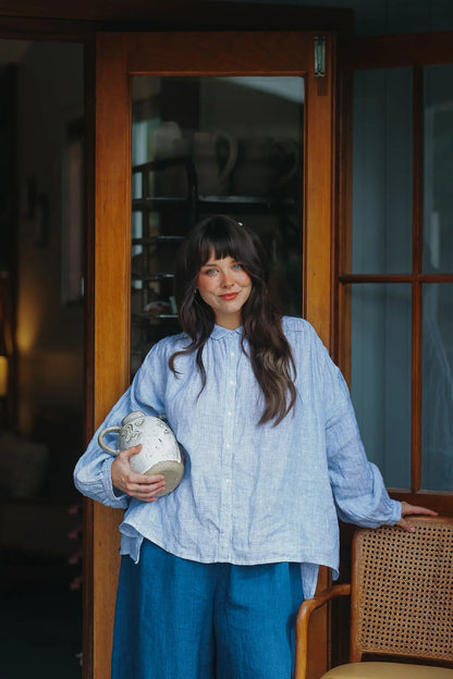 Mila Fine Stripe Linen top - Blue