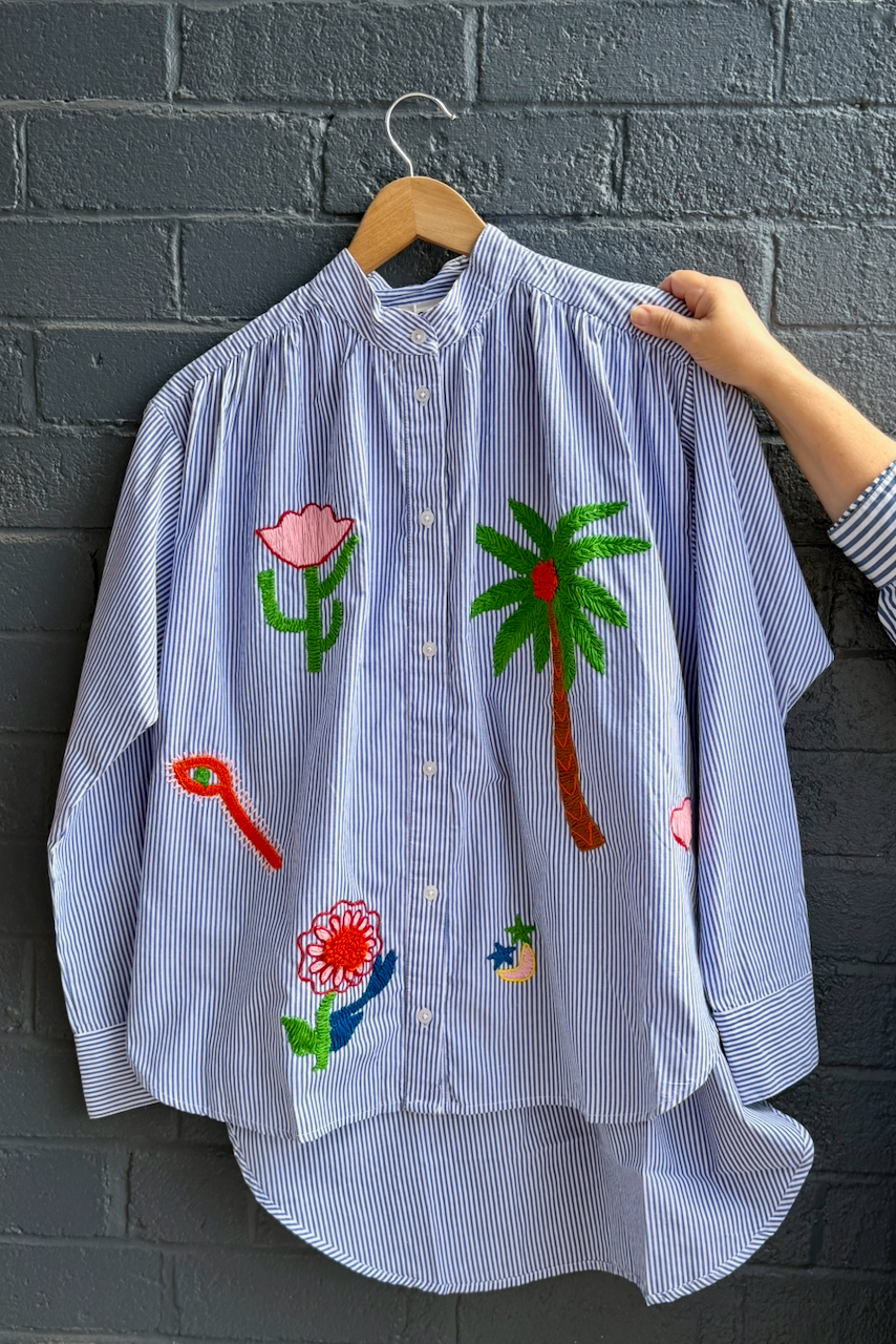 Zoda Cotton Shirt - Blue Rainbow