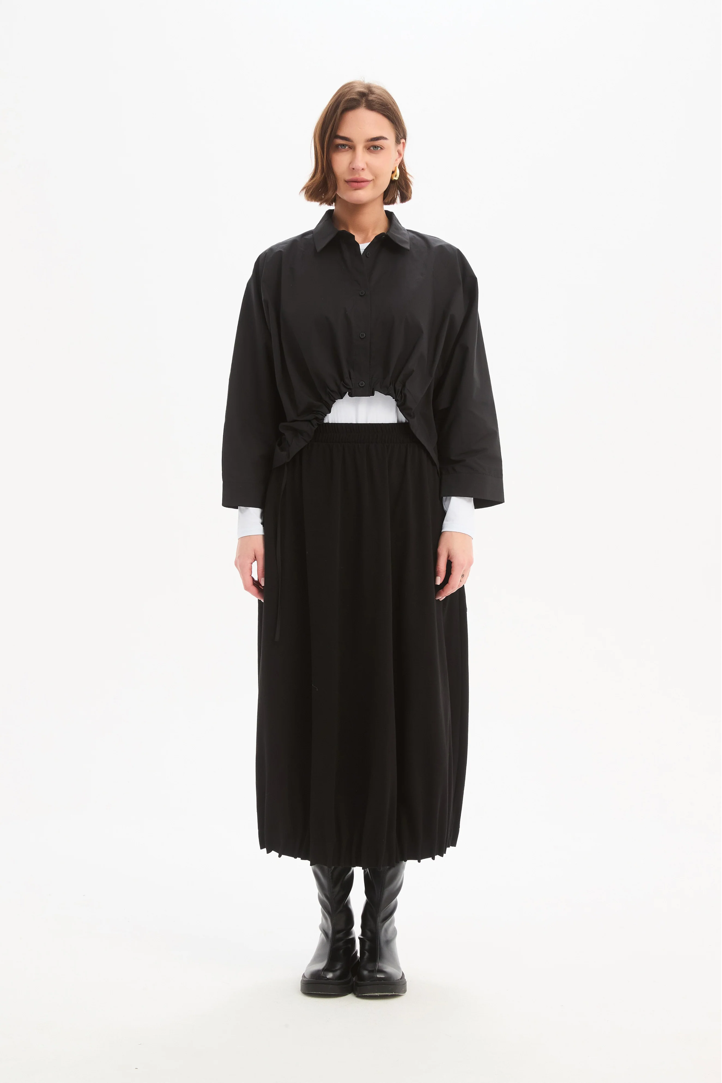 Jersey Pin Tuck Hem Skirt - Black
