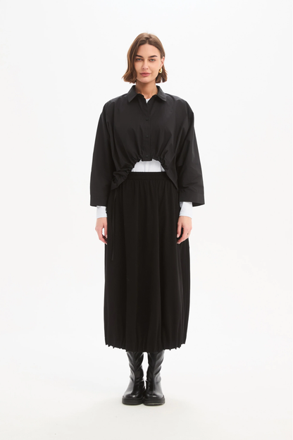 Jersey Pin Tuck Hem Skirt - Black