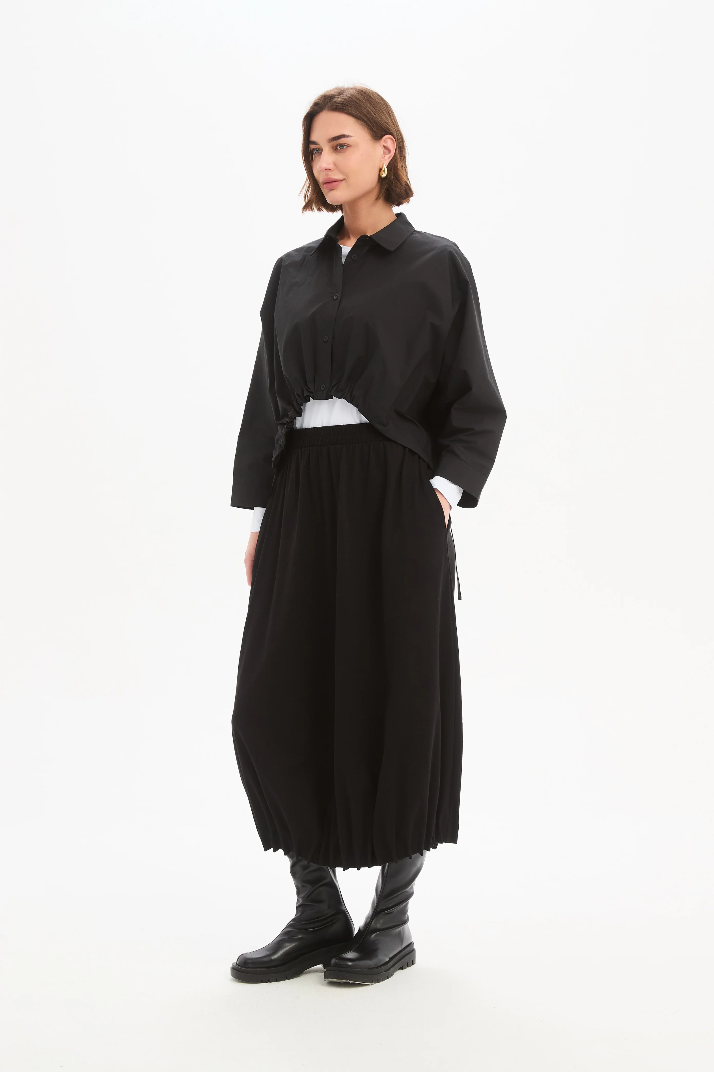 Jersey Pin Tuck Hem Skirt - Black