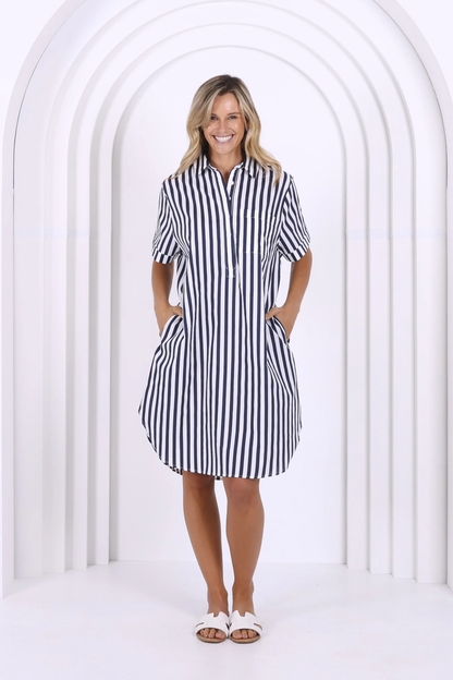 Karina Dress - Navy/White