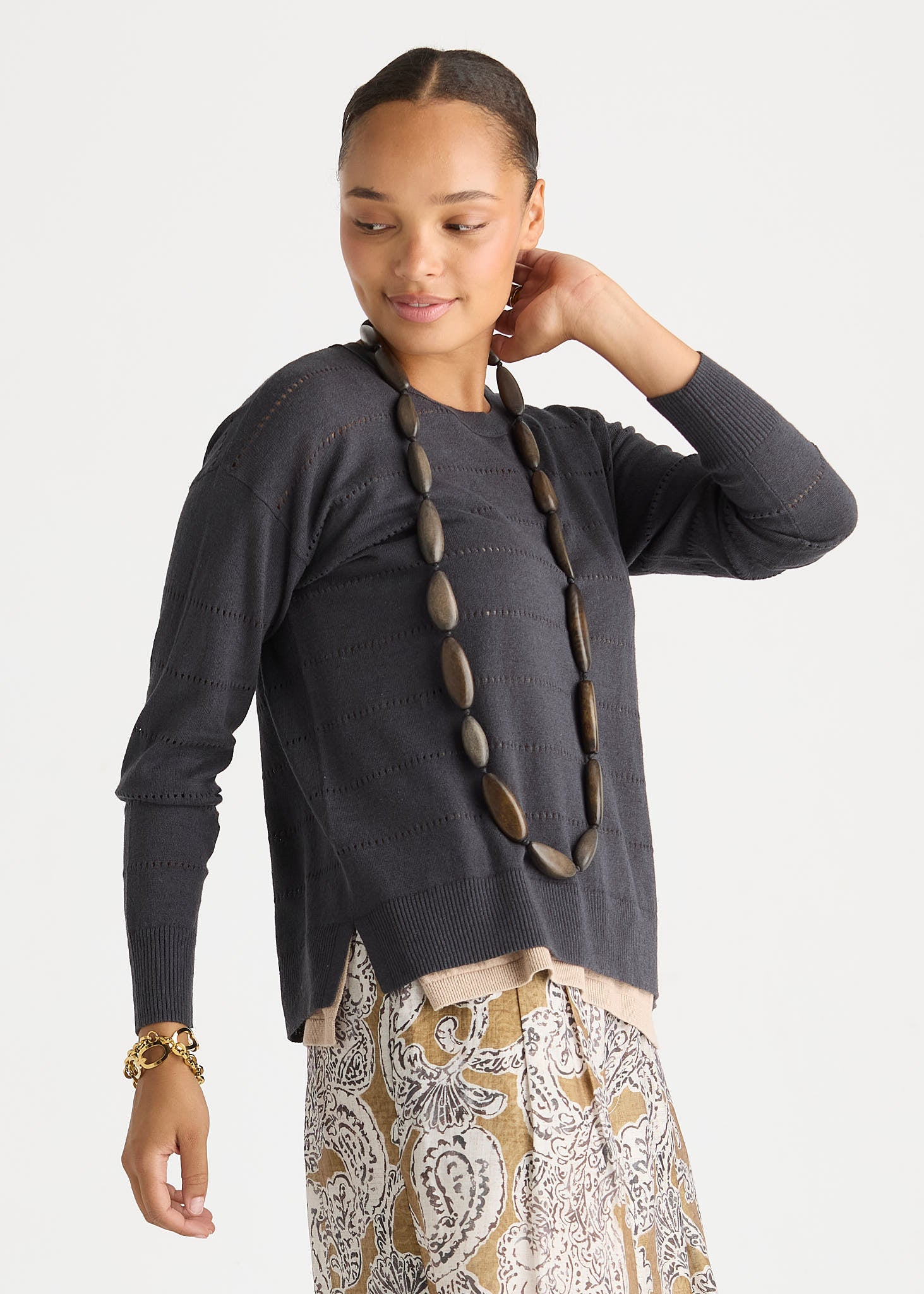 Textured Linen Jumper - Graphite