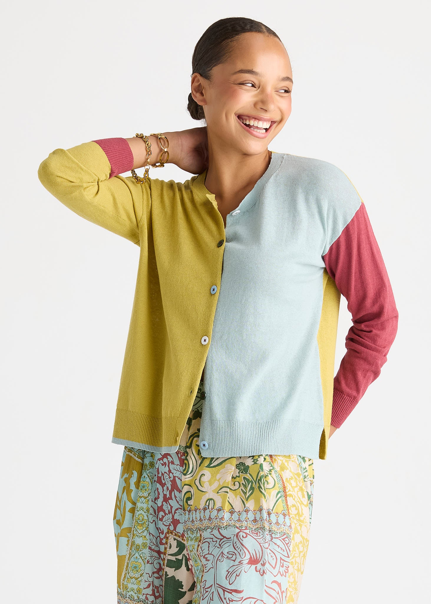 Colour Block Cardi - Acacia