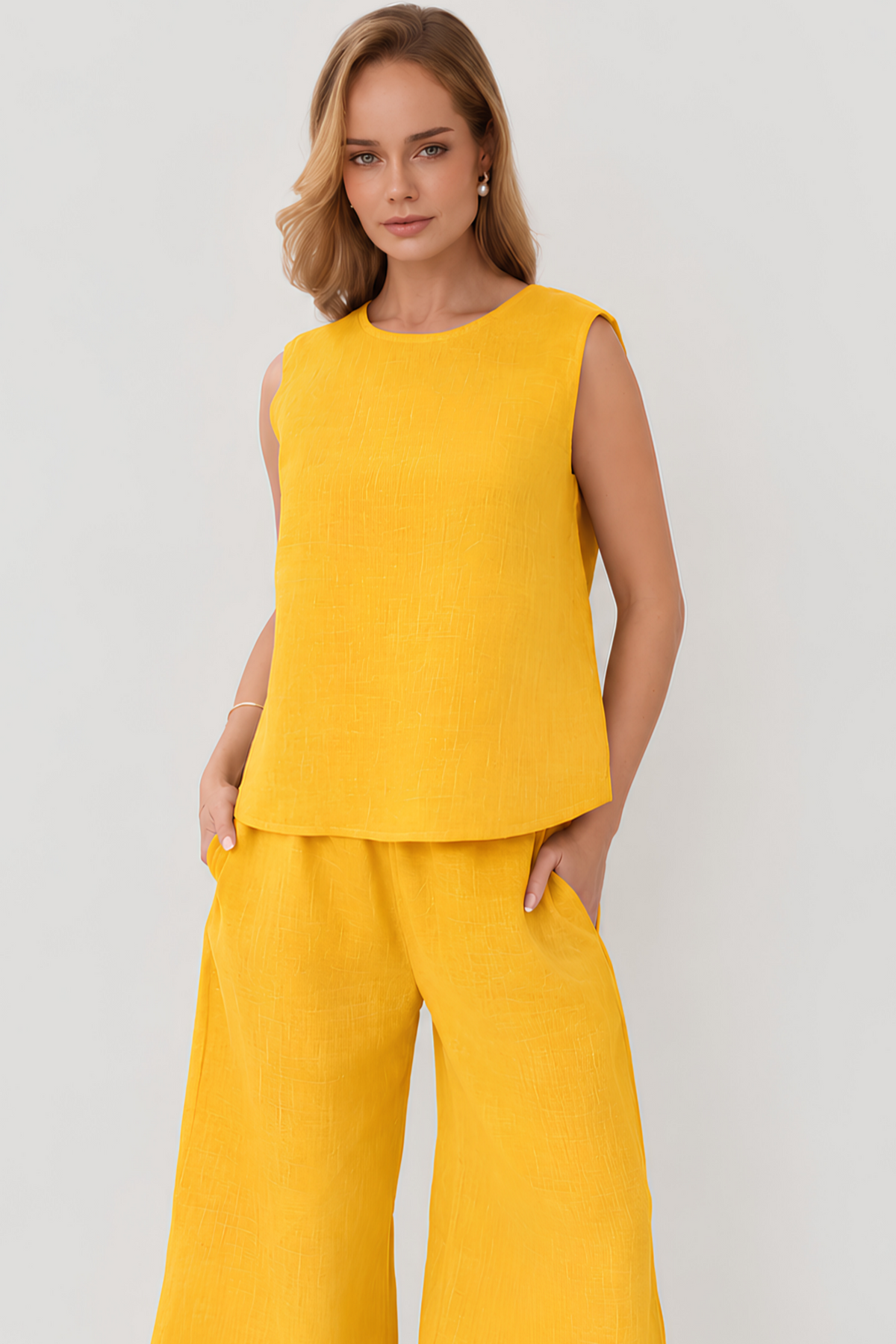 Linen V Back Tank - Mango