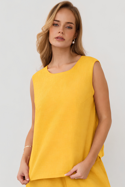 Linen V Back Tank - Mango