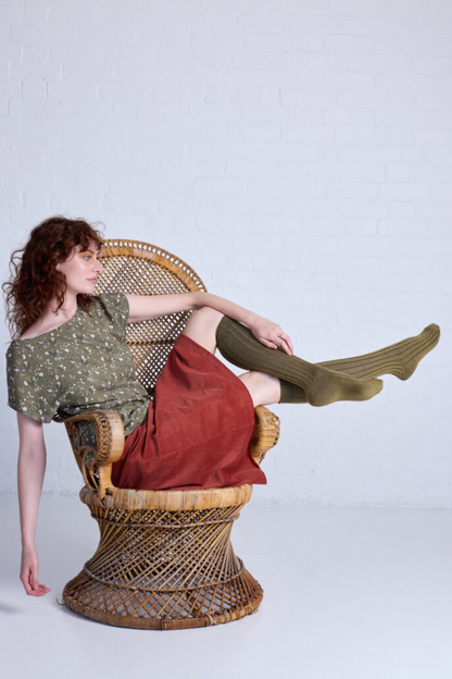 Long Rib Merino Socks - Khaki