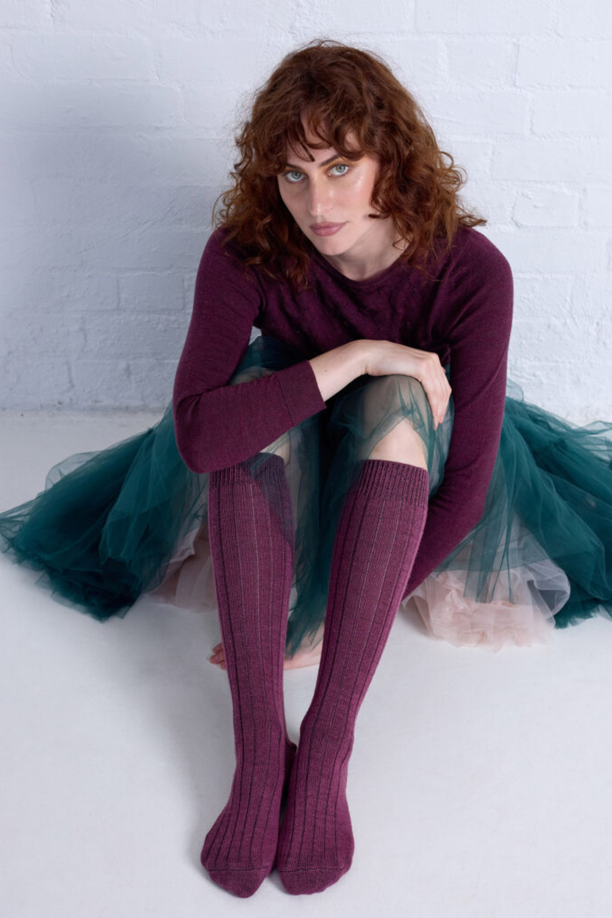 Long Rib Wool Socks - Mauve