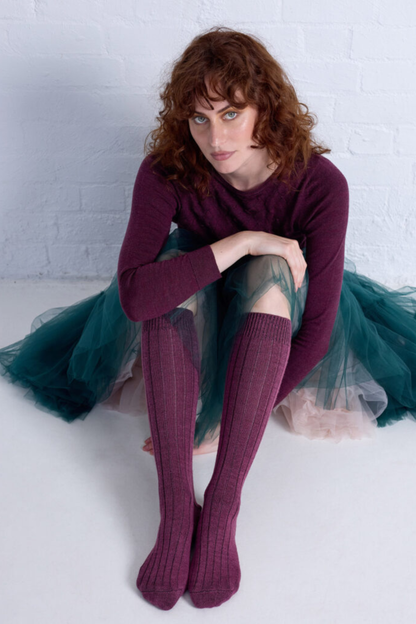 Long Rib Wool Socks - Mauve