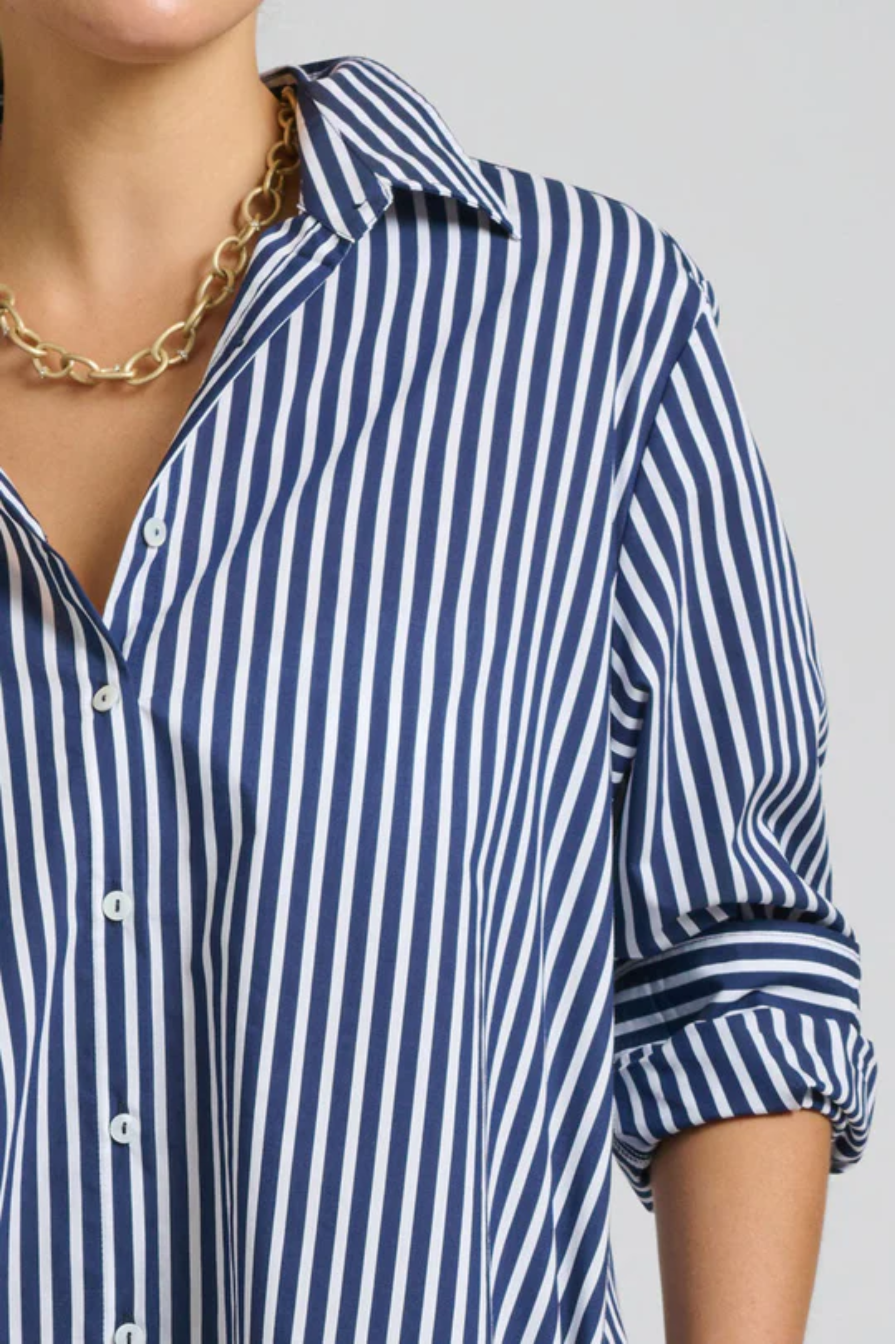 Luna Oversized Long Line Shirt Dress - Navy Stripe
