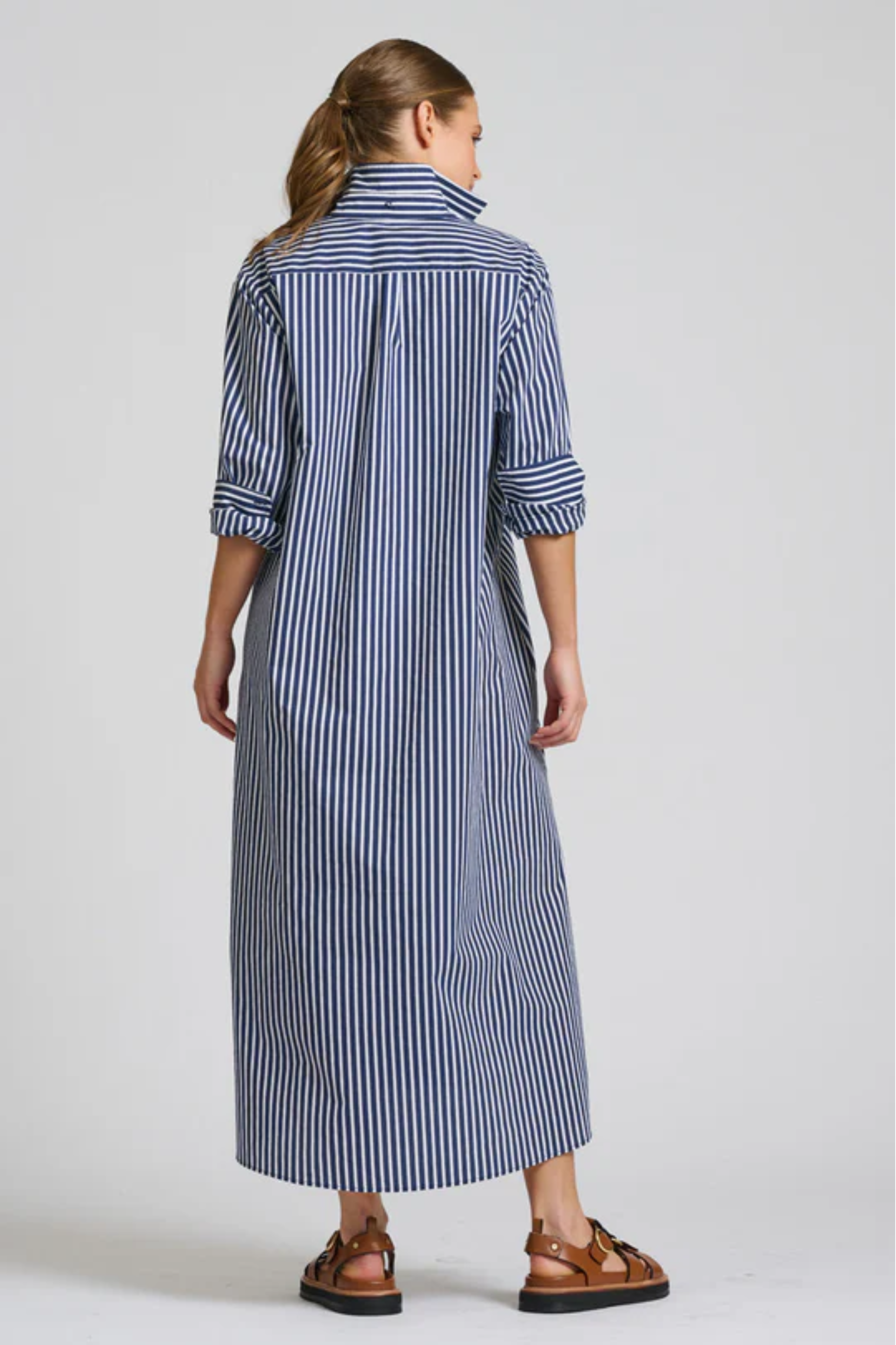 Luna Oversized Long Line Shirt Dress - Navy Stripe