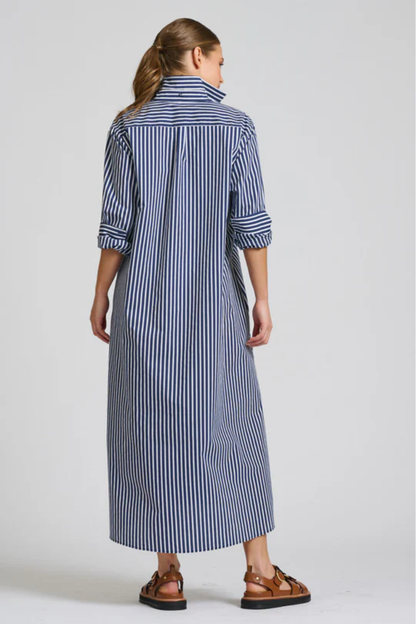 Luna Oversized Long Line Shirt Dress - Navy Stripe