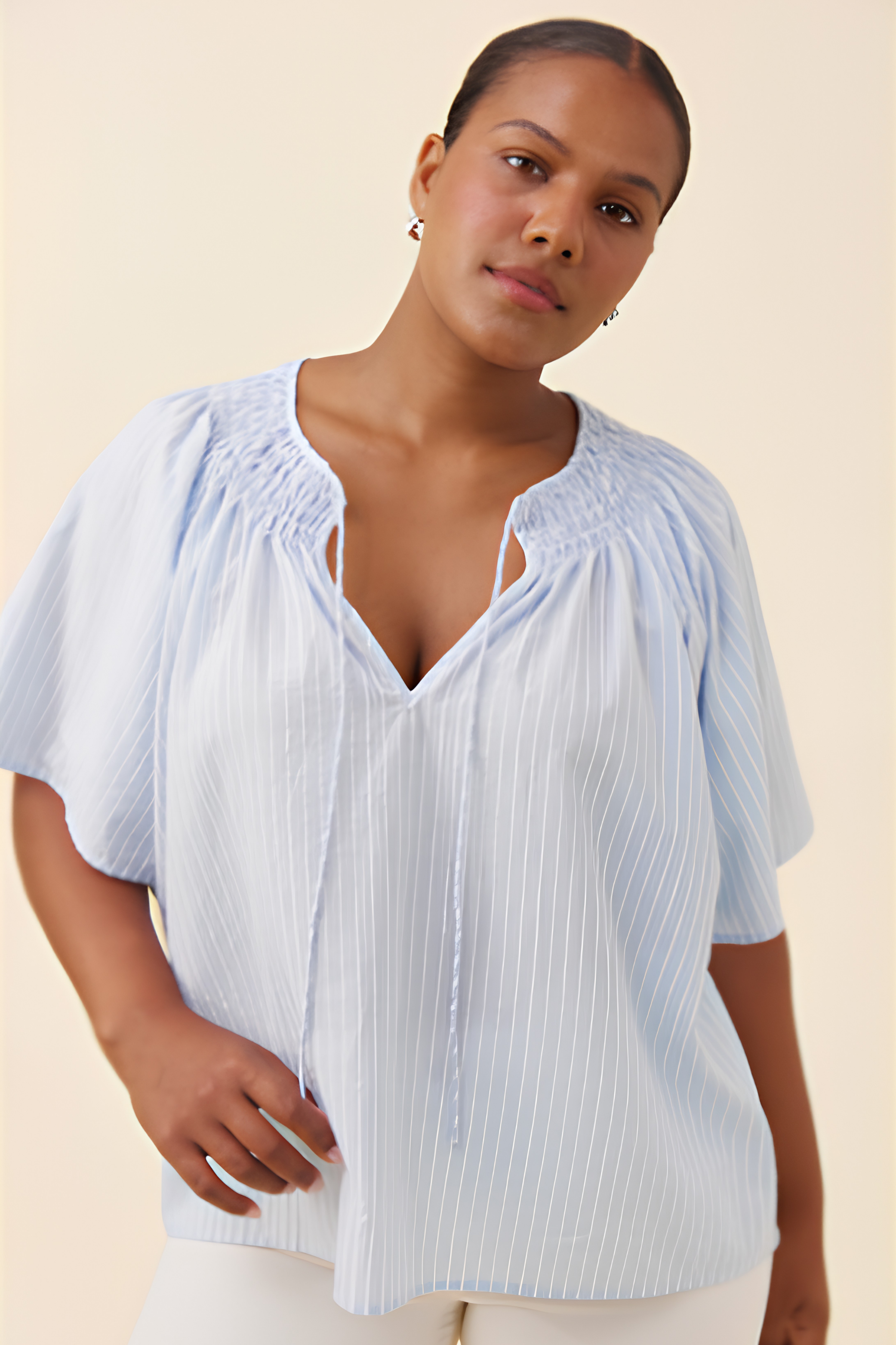 Lyndell Shirred Top - Light Blue