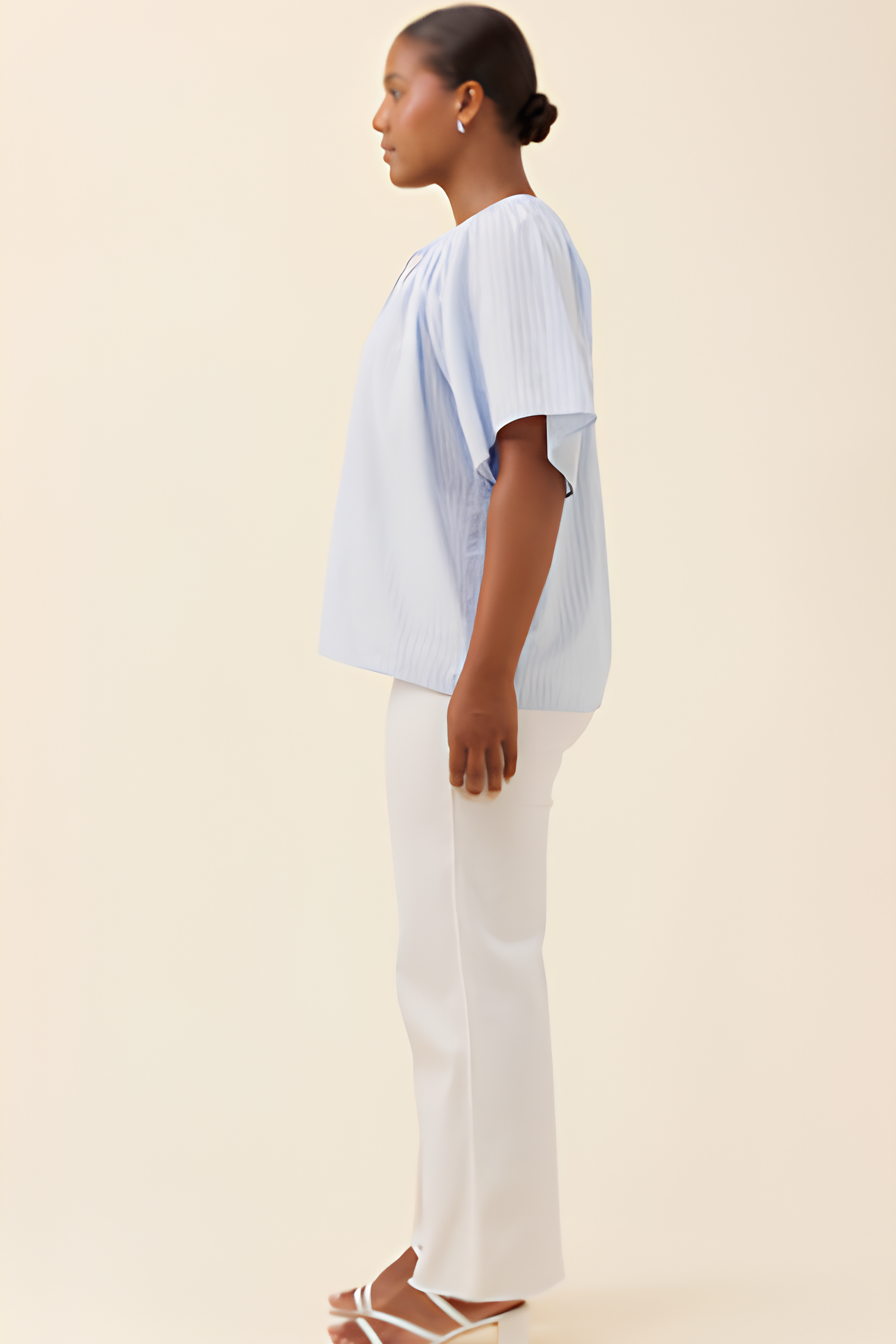 Lyndell Shirred Top - Light Blue