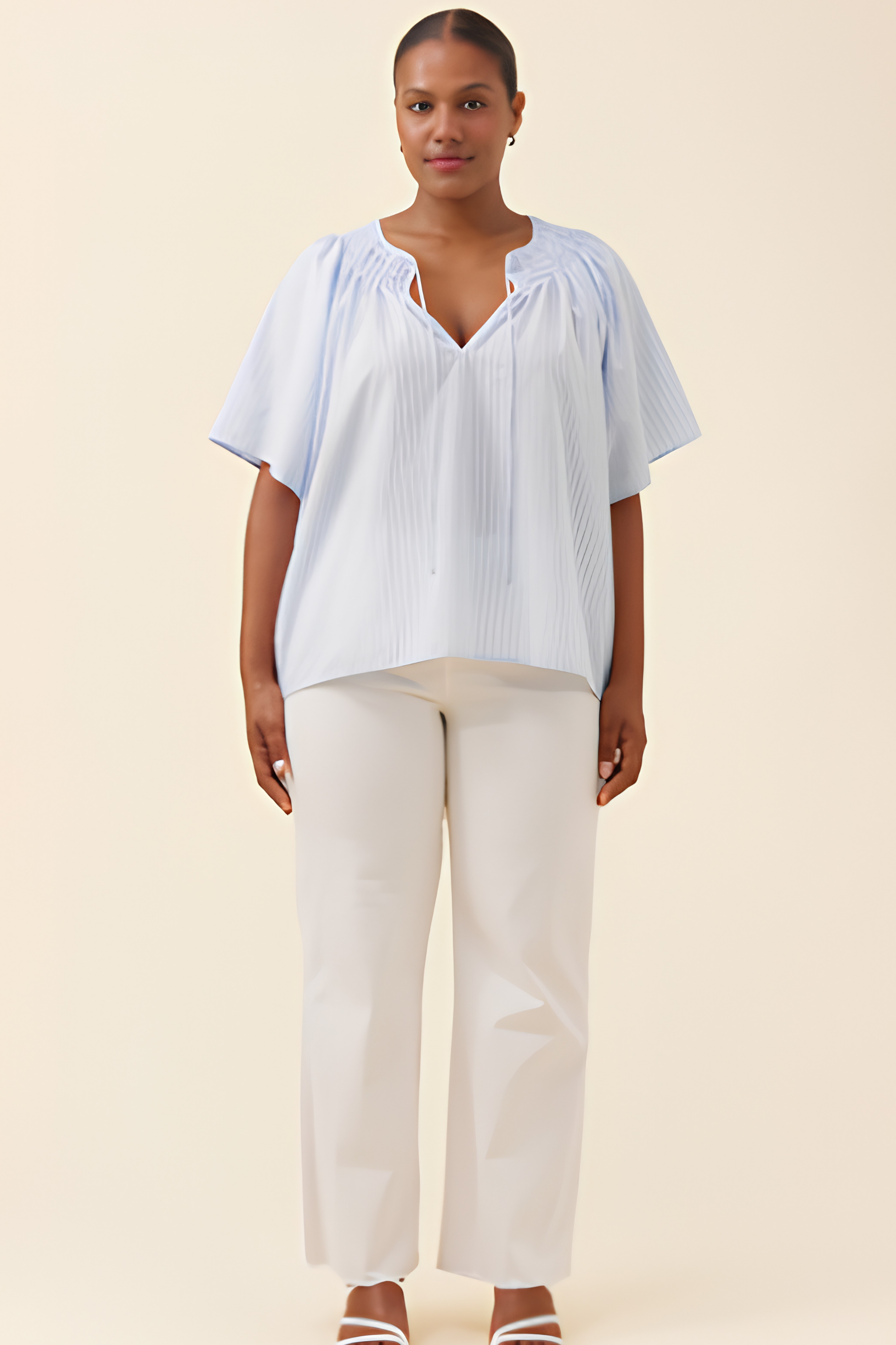 Lyndell Shirred Top - Light Blue