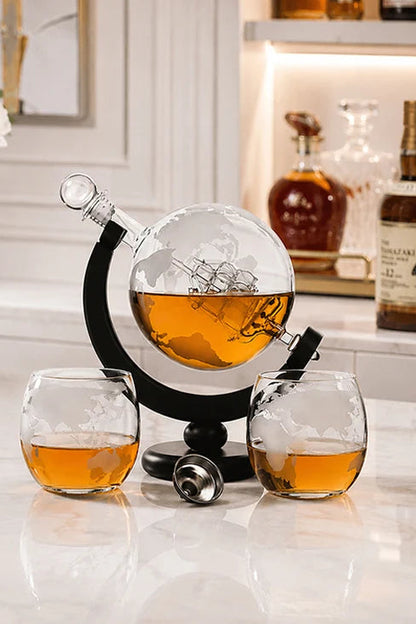 Globe Whiskey Decanter - 2 Glasses