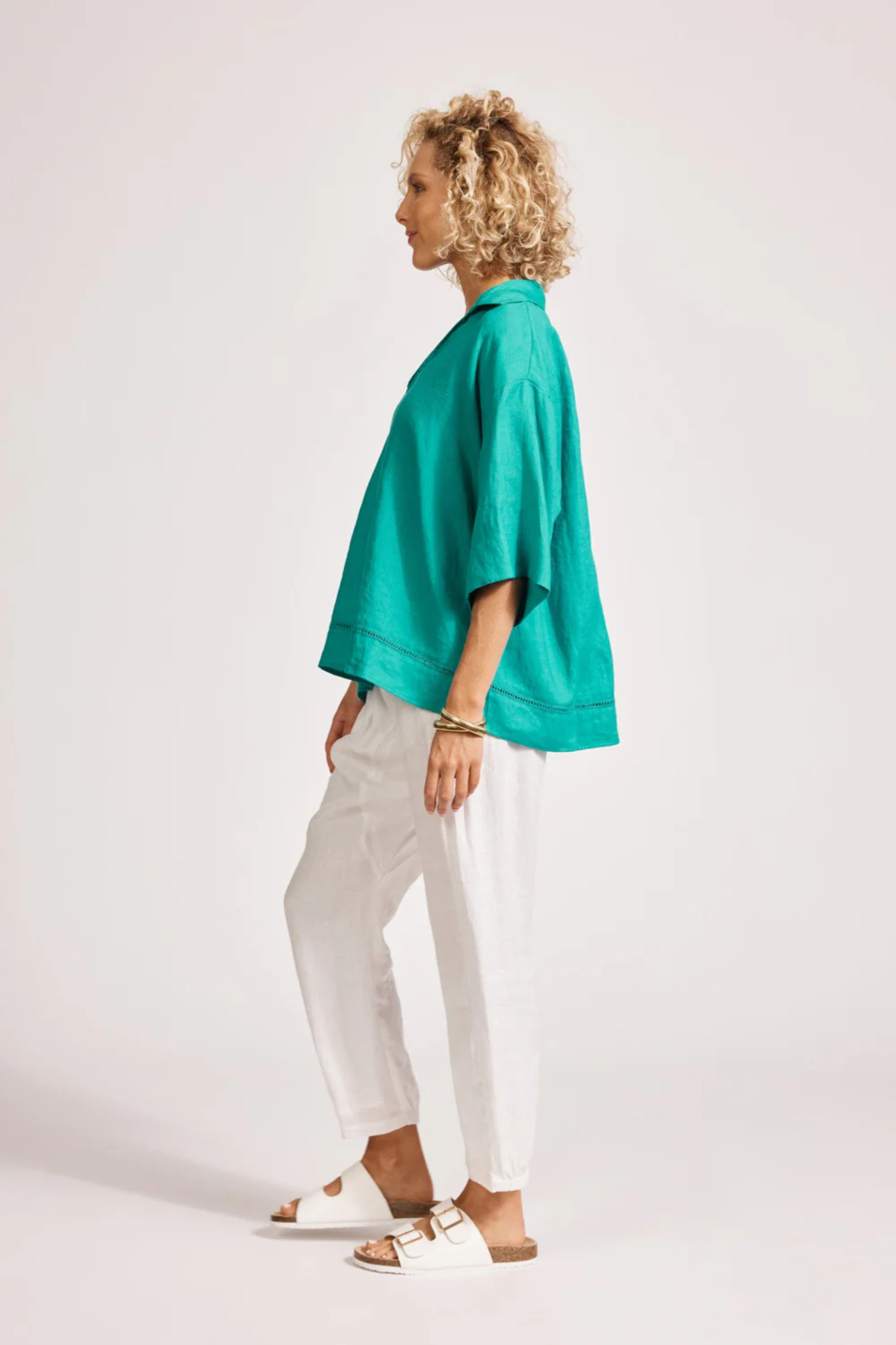 Miramar Collared Top - Lagoon