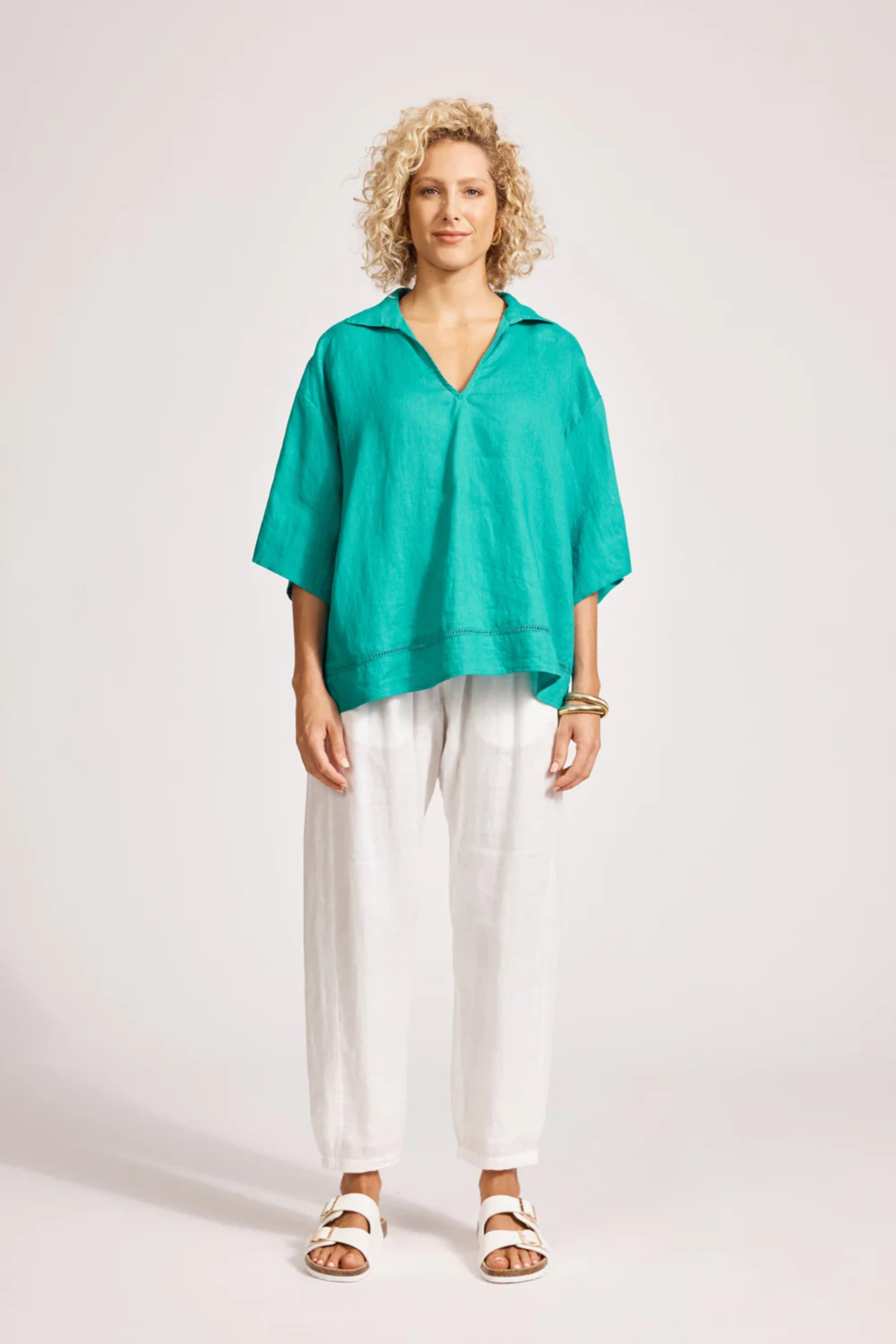 Miramar Collared Top - Lagoon