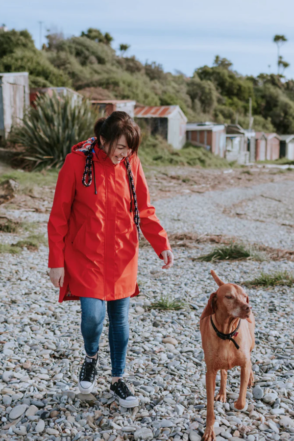 Moke Billie Raincoat - Evie Kemp 'Fiery Red with Collage'