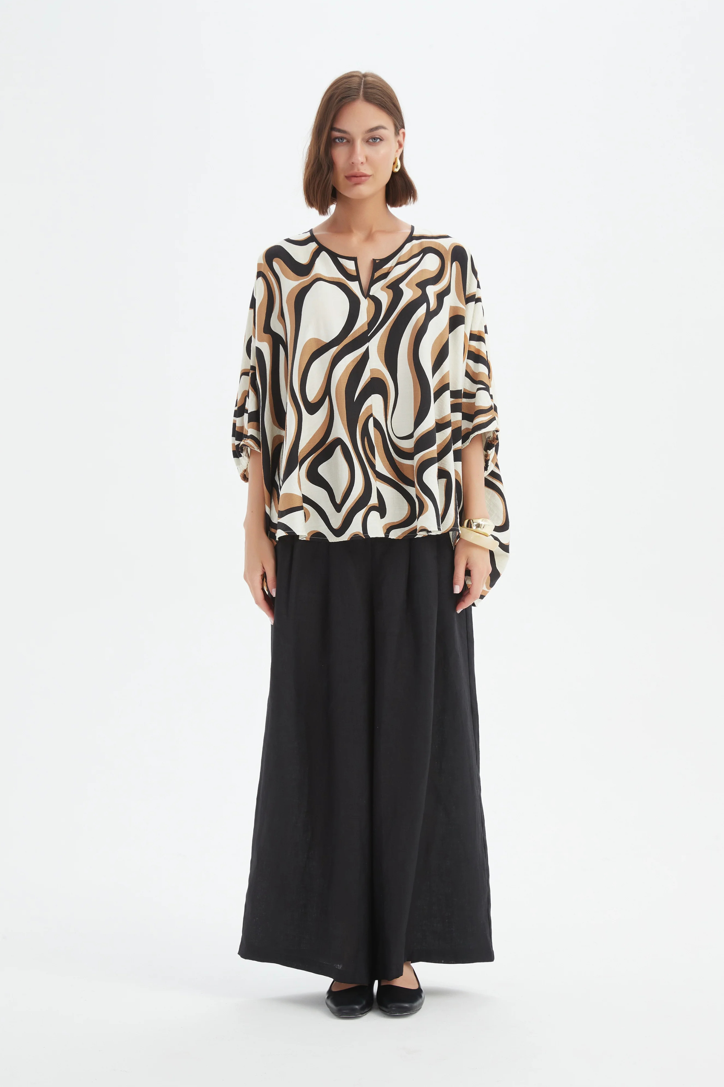 Notch Neck Top - Caramel Swirl
