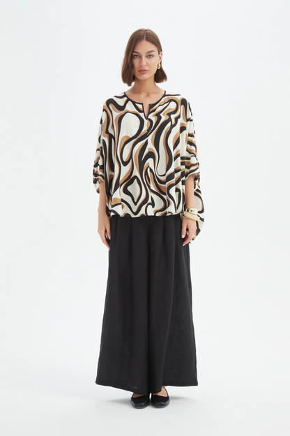 Notch Neck Top - Caramel Swirl