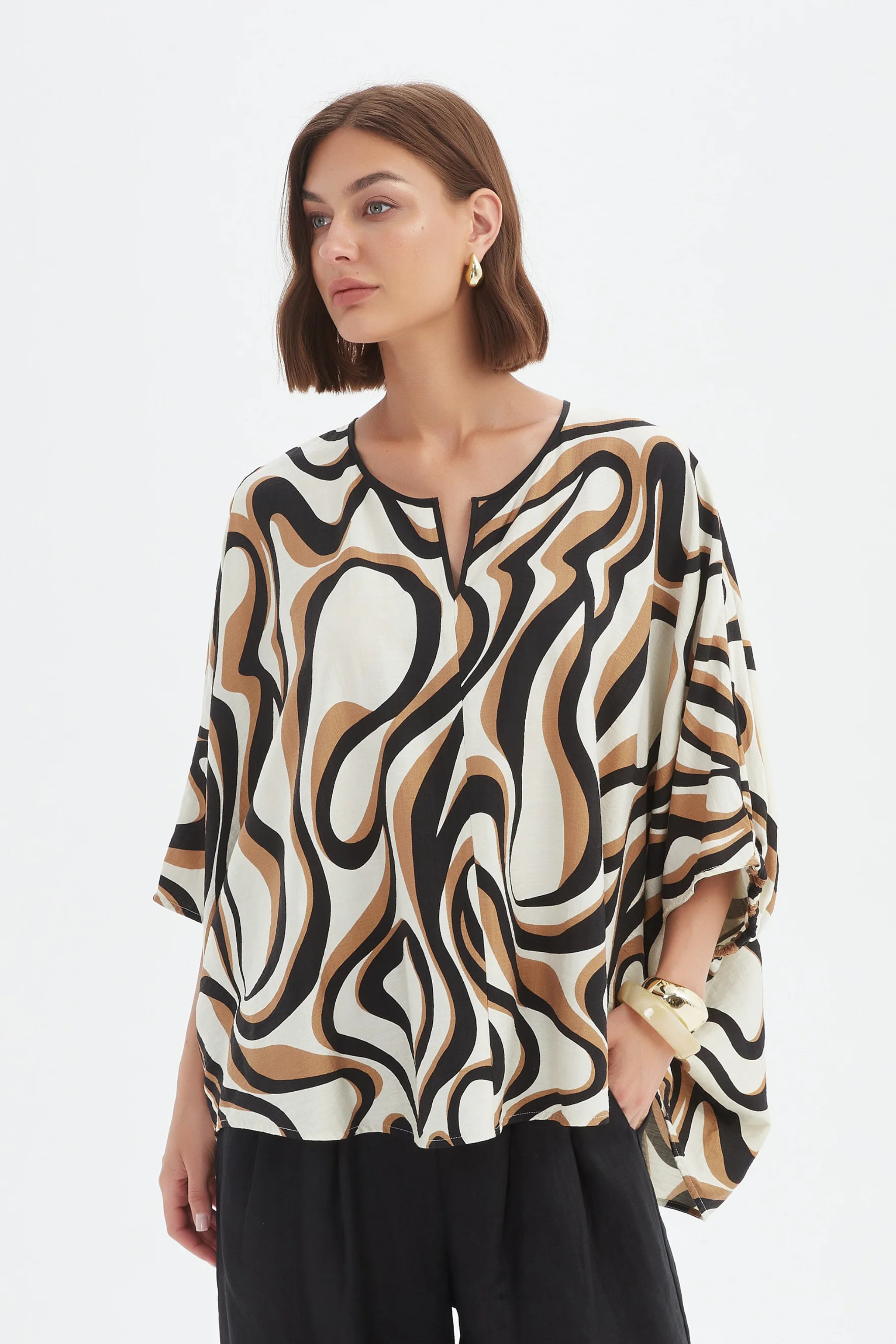 Notch Neck Top - Caramel Swirl