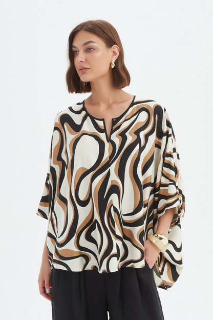 Notch Neck Top - Caramel Swirl