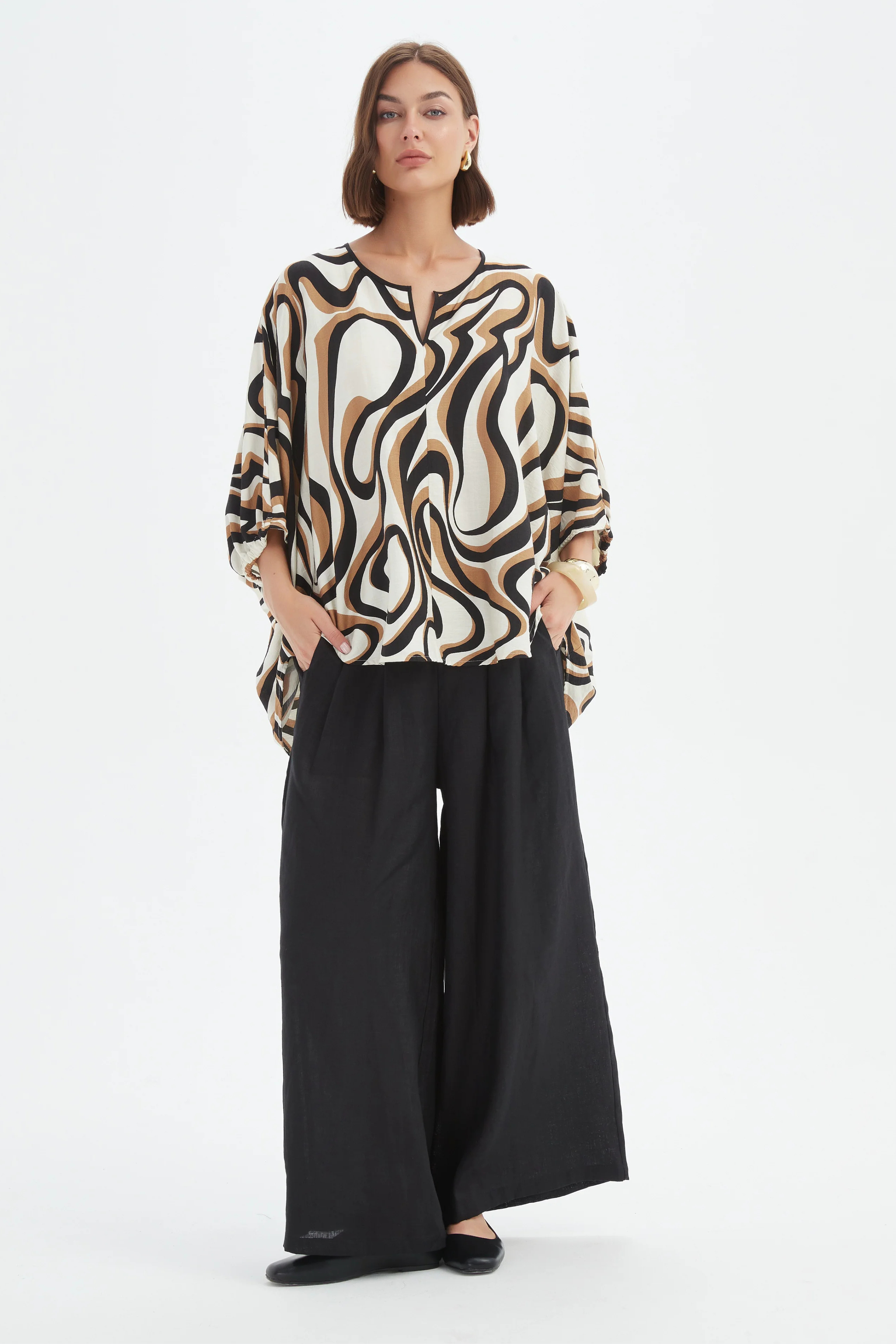 Notch Neck Top - Caramel Swirl