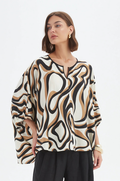 Notch Neck Top - Caramel Swirl