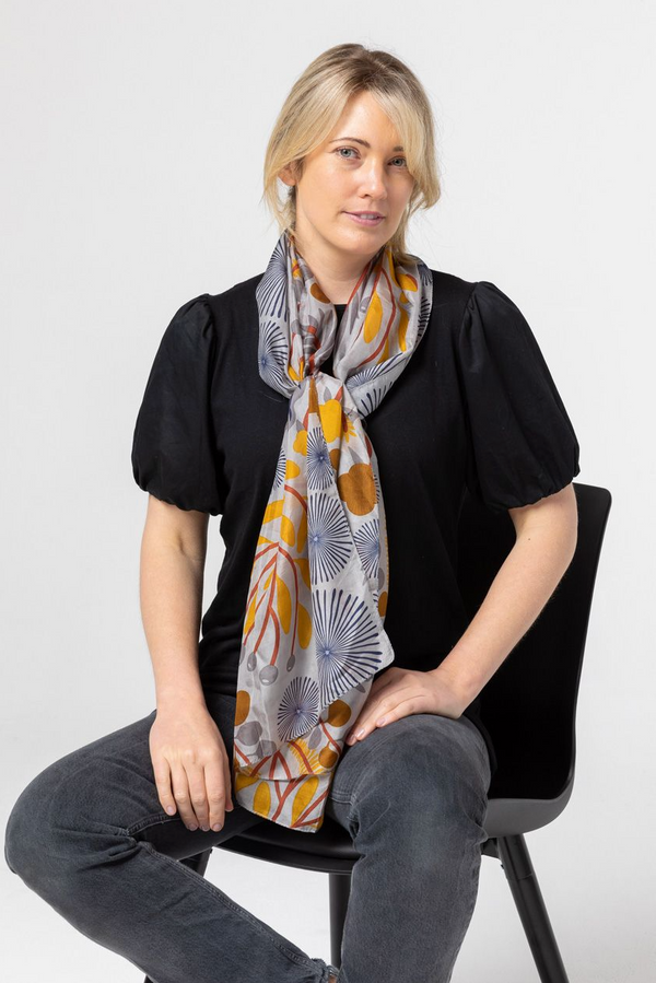 Outback Scrublands Silk Scarf - Yell/Rust