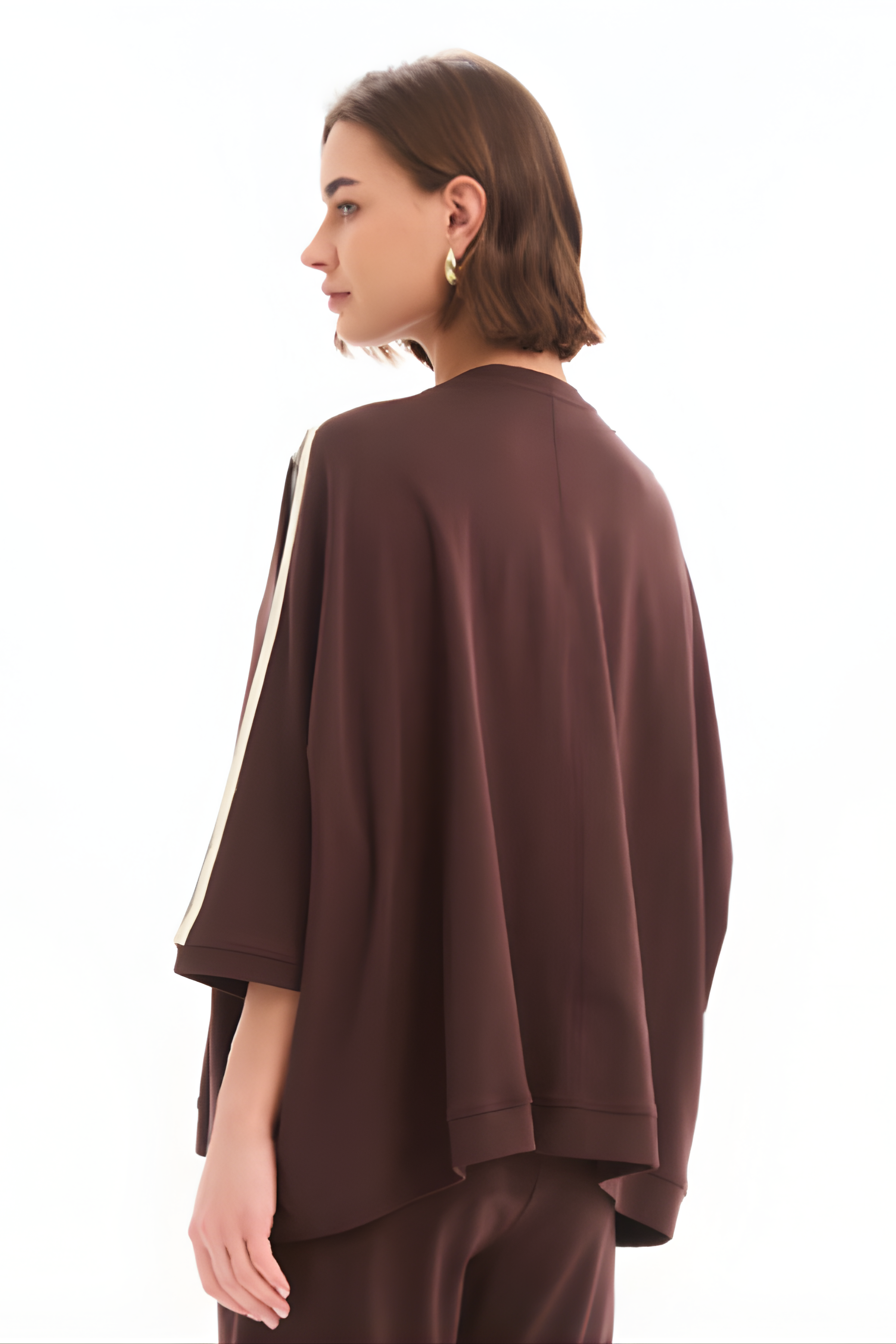 Oversized 3/4 Stripe Sleeve Tee - Choc/Cream