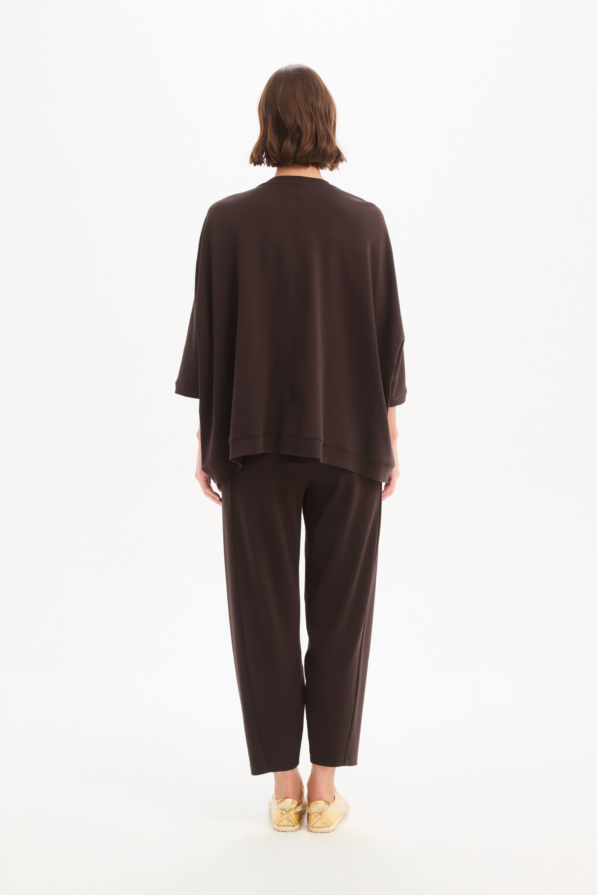 Oversized 3/4 Stripe Sleeve Tee - Choc/Cream