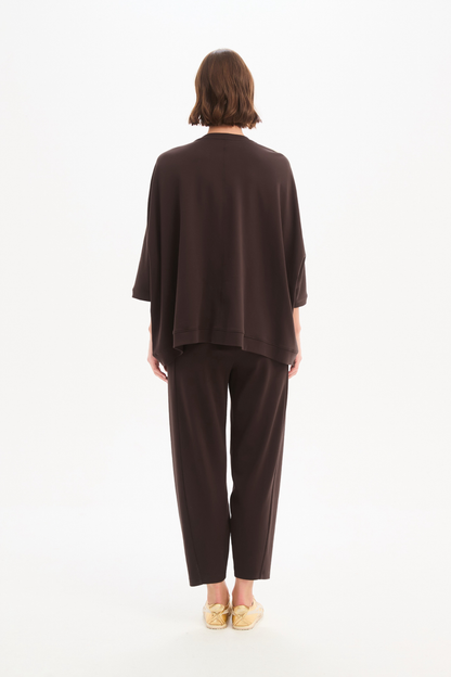Oversized 3/4 Stripe Sleeve Tee - Choc/Cream