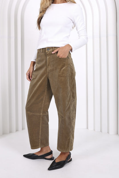 Toni Barrel Cord Jeans - Sage