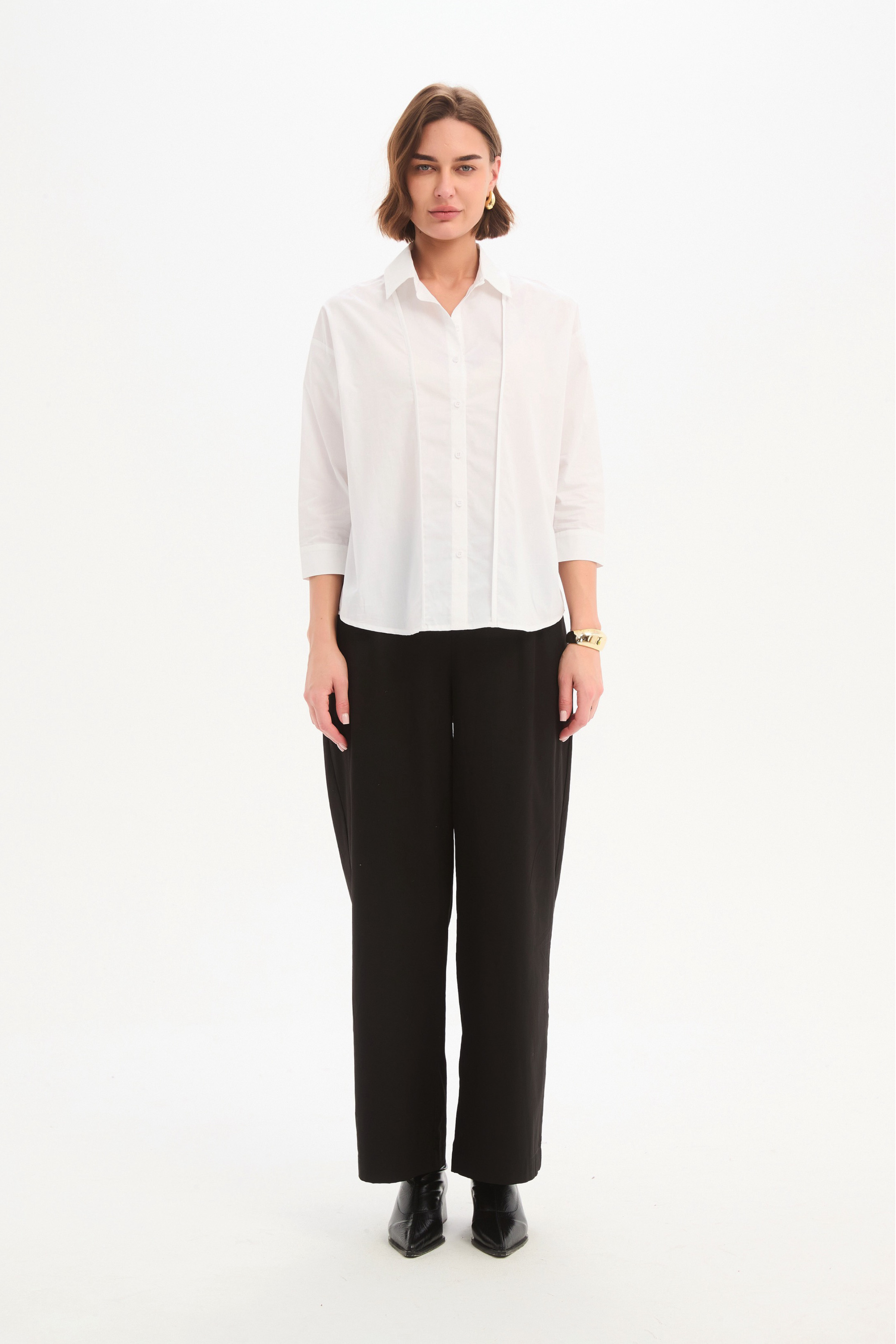 Panel Front Bind Shirt - White