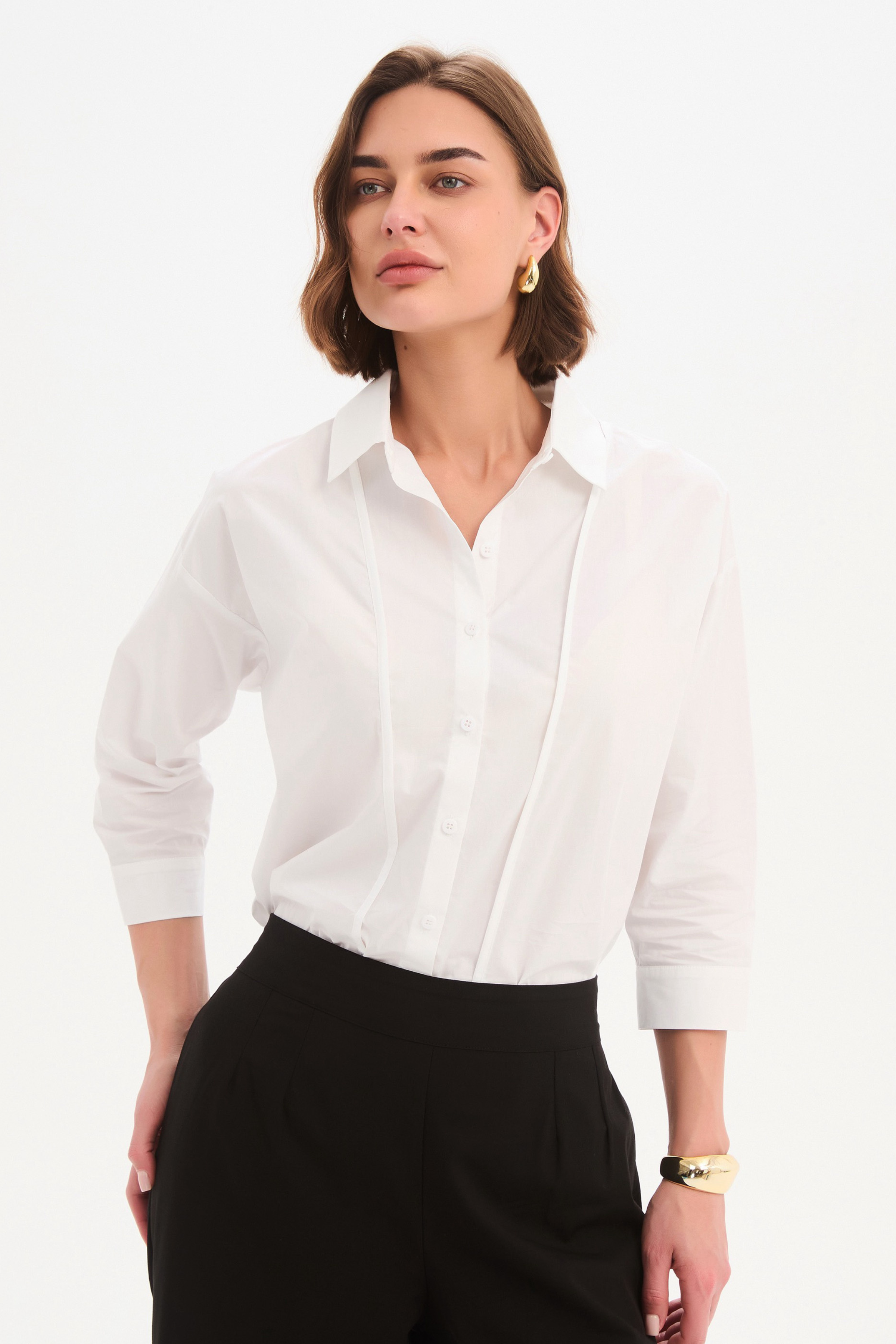 Panel Front Bind Shirt - White