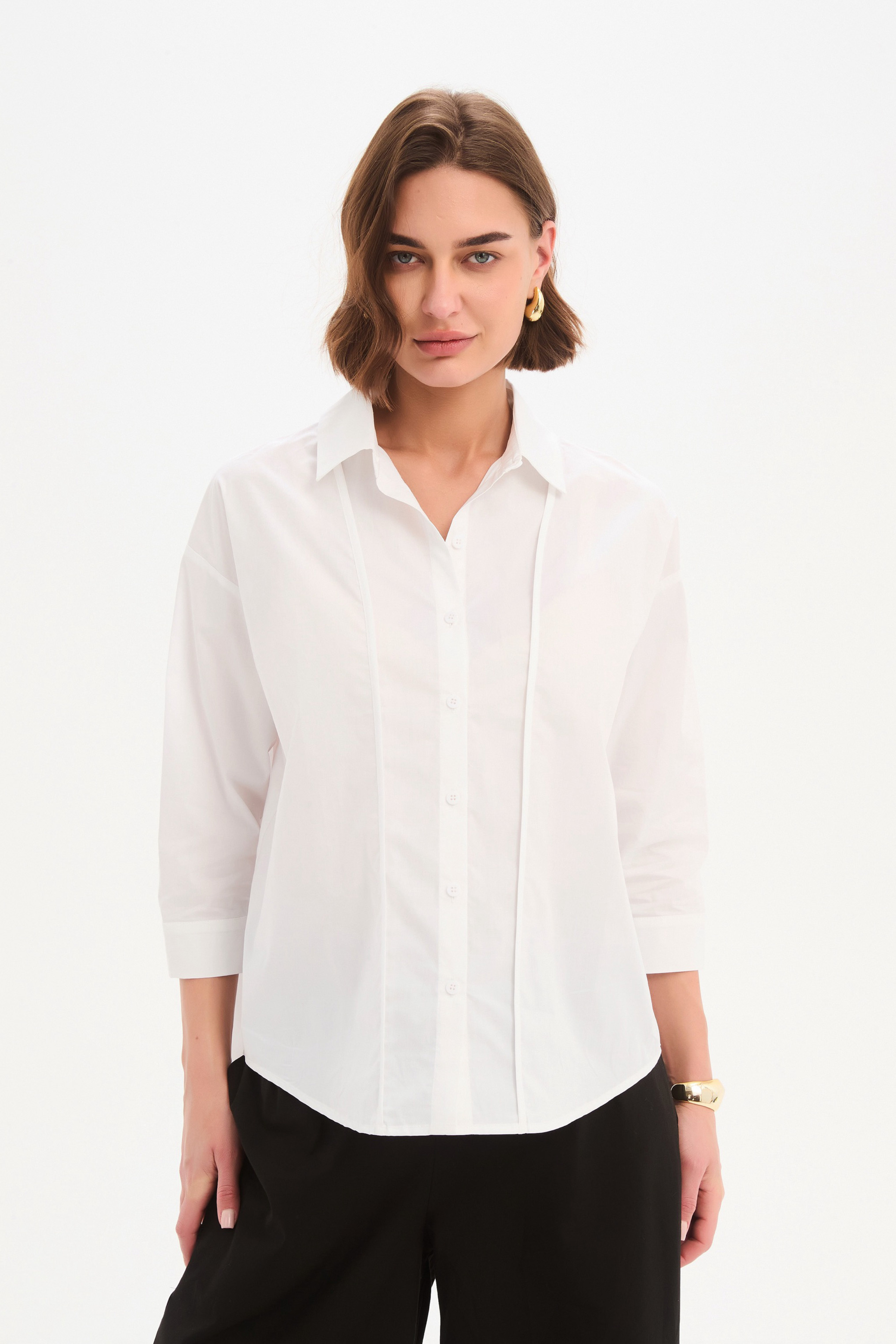 Panel Front Bind Shirt - White
