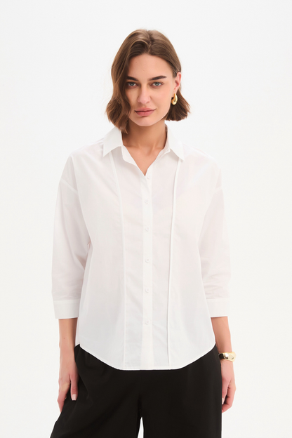 Panel Front Bind Shirt - White