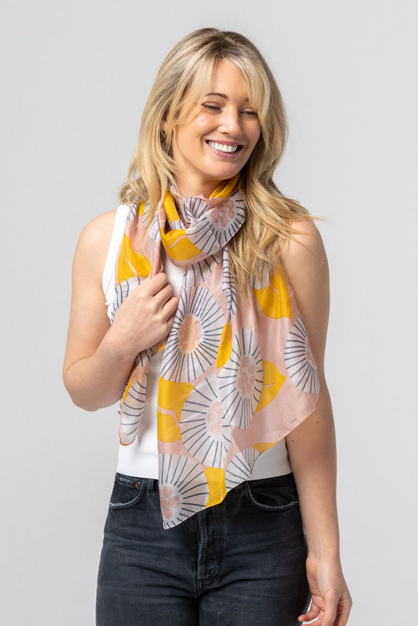 Pinwheel Silk Scarf - Pink/Slate