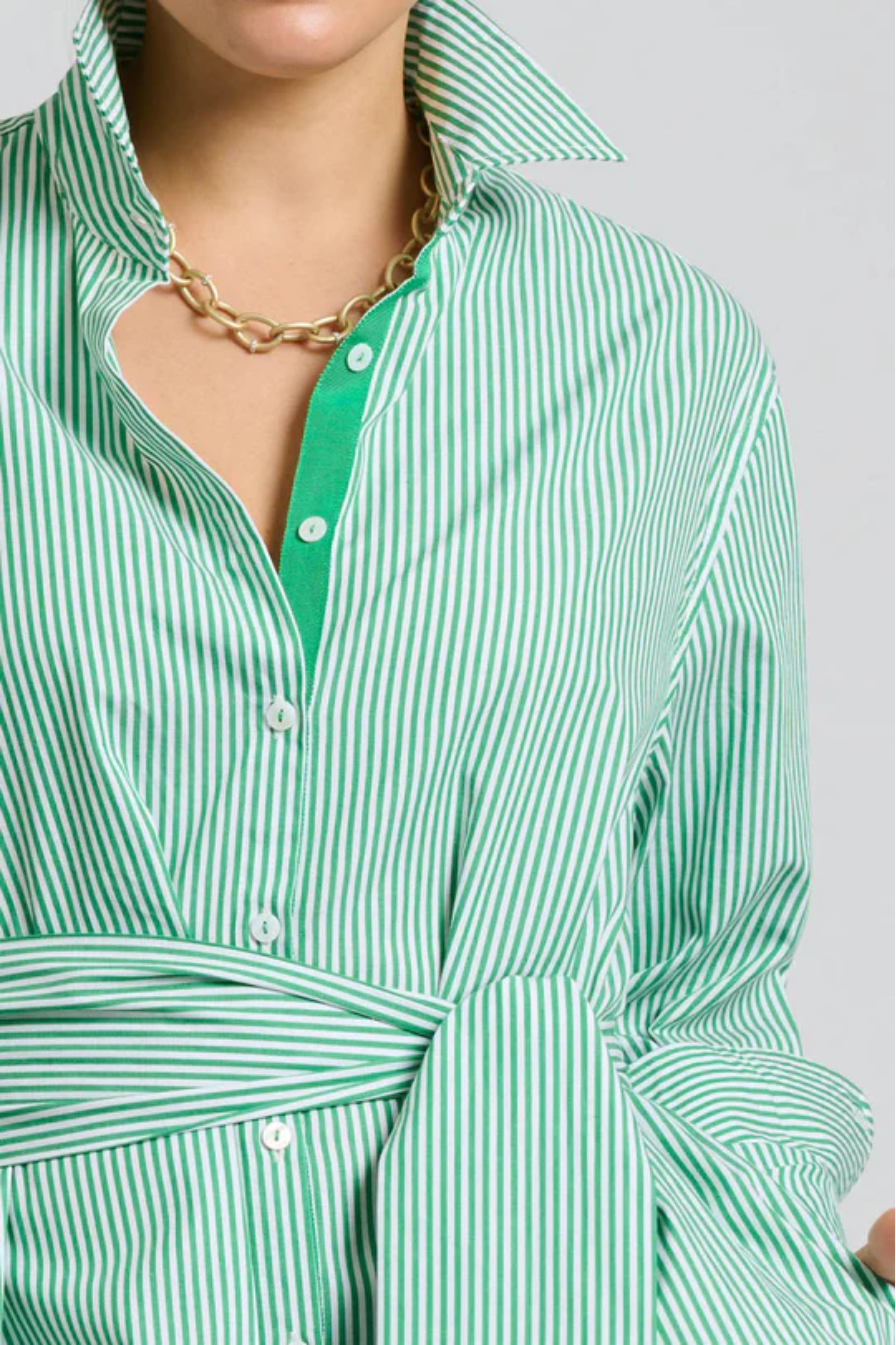 Pippa Oversized Long Line Shirt Dress - Green Stripe