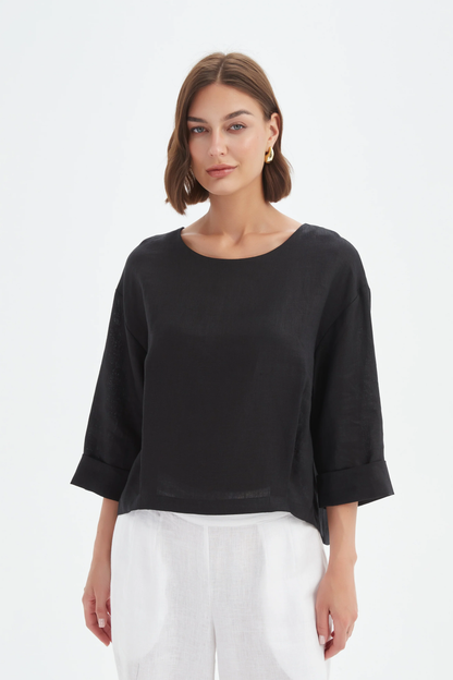 Pleat Hem Top - Black