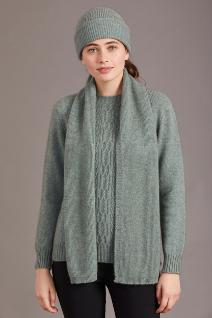 Possum Merino Fine Rib Scarf - Mint