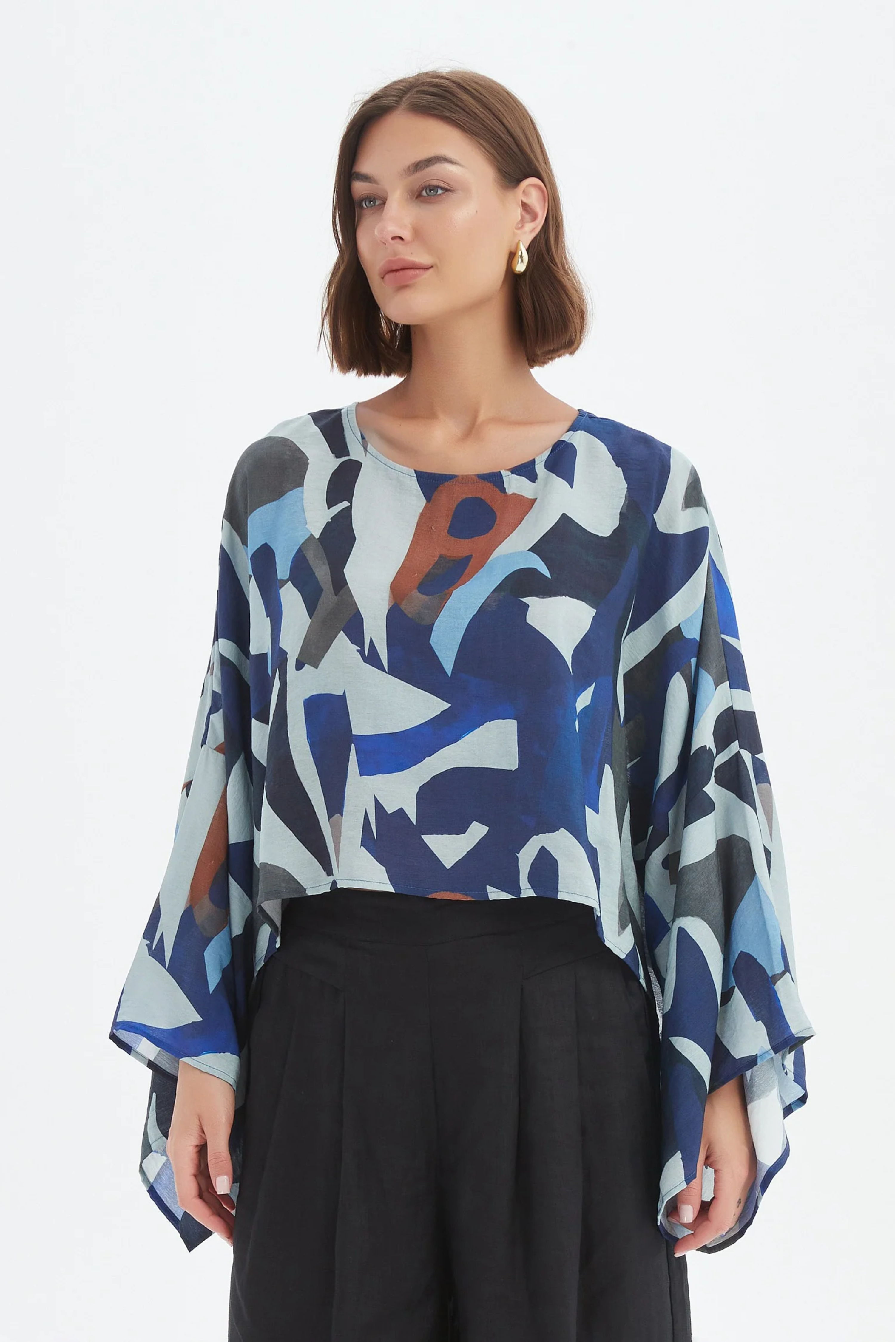 Print Oversize Layer Top - Blue Abstract