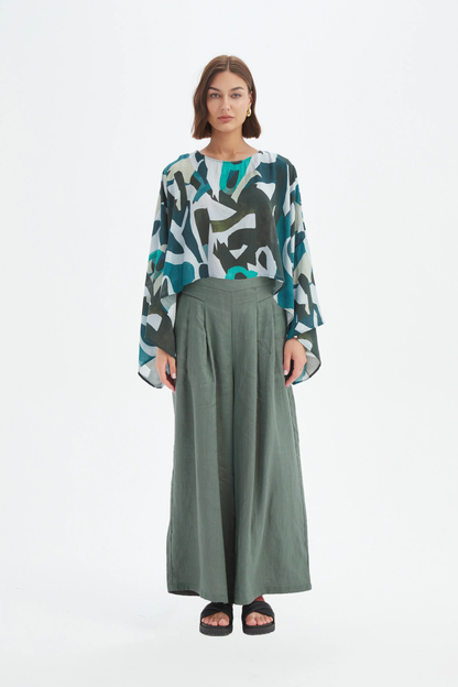 Print Oversize Layer Top - Petrol Abstract